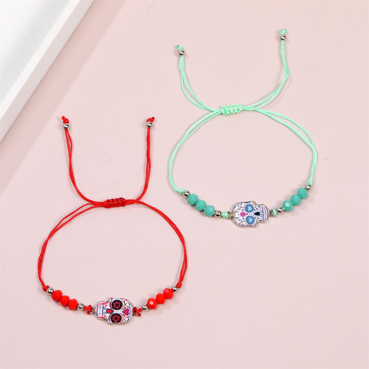 Enamel Skull Charms Elastic Bracelet for Women Adjustable Braided Rope Chain Rubber Band Wristband Jewelry Gift
