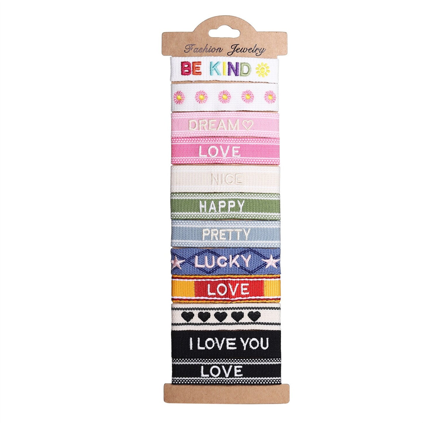 12pcs/lot Pretty Bohemia Wide Braided Bracelet Set Letter 'LOVE HAPPY' Friendship Handmade Embroidery Bracelet for Women Men