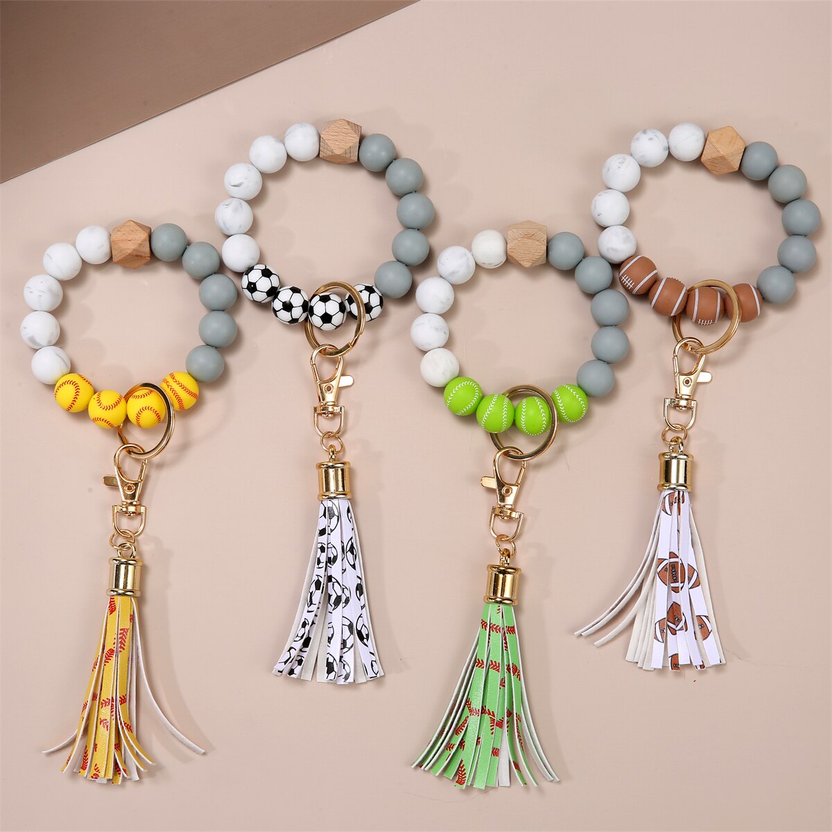 Fashion Silicone Key Ring Bracelets Wristlet Keychain Car Beaded Key Ring Bangle Chains for Women
