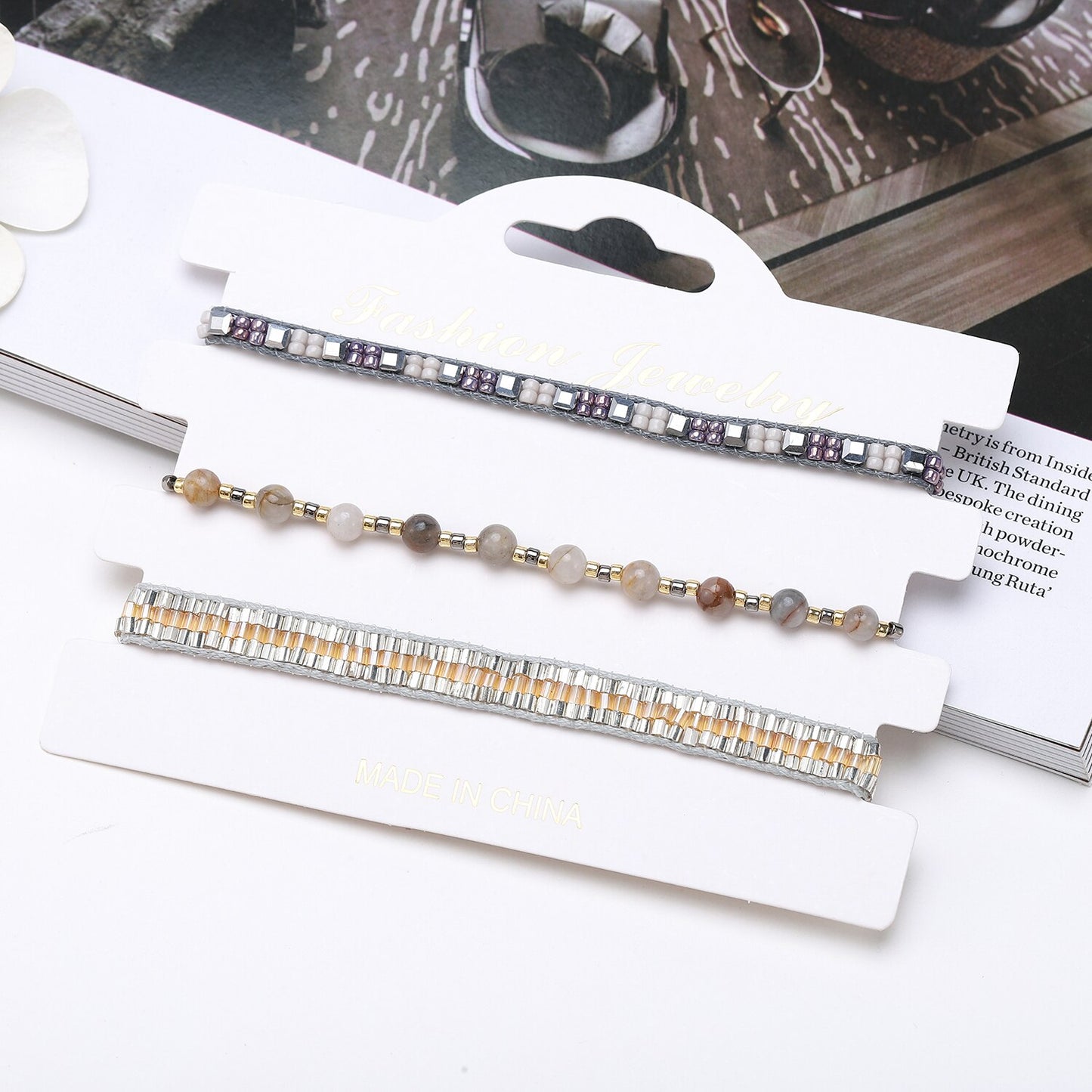3pcs/set Stackable Crystal Beads Charms Bracelets for Women Handmade Adjustable Braided Beach Surfer Bracelets Couple Jewelry