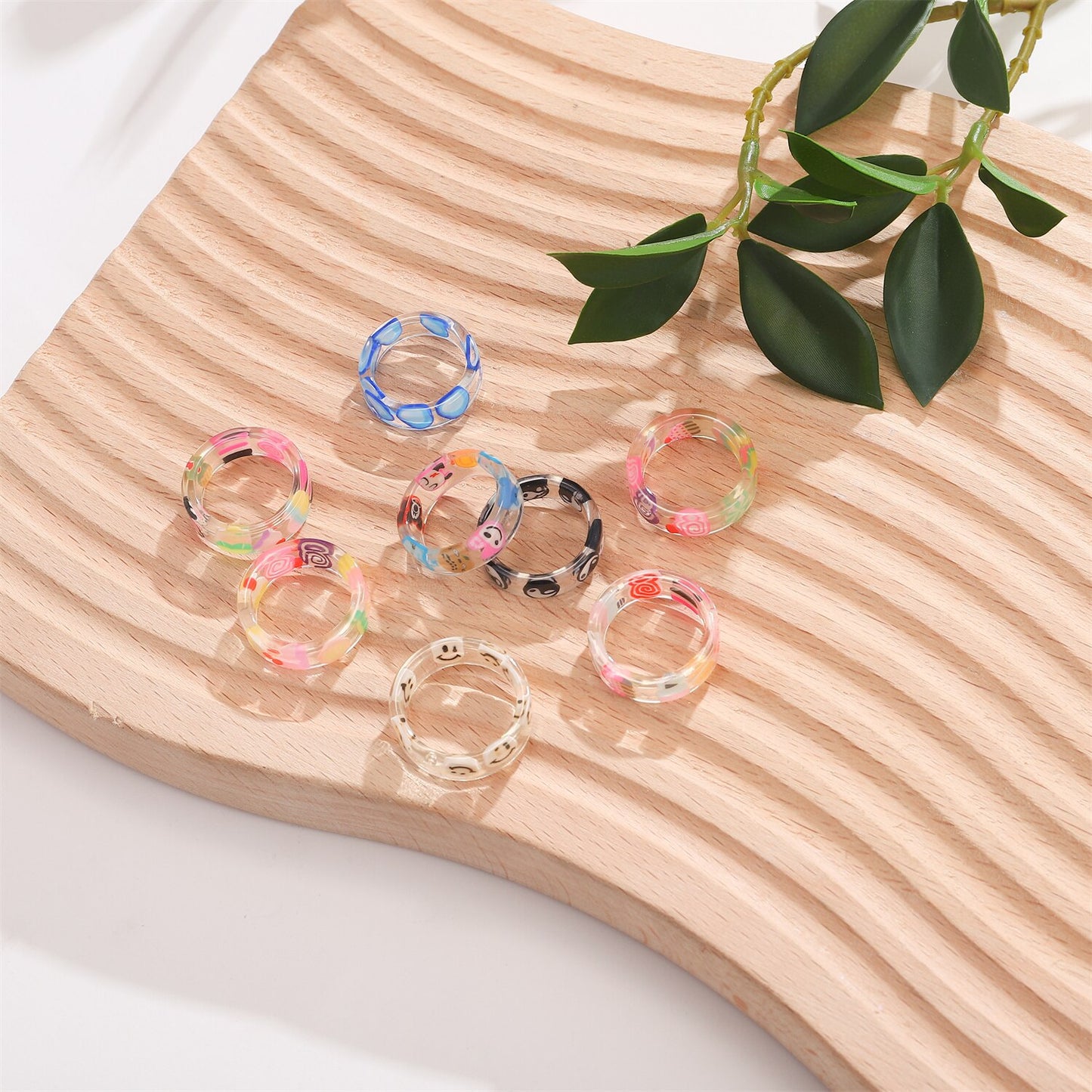 20pcs/lot Korean Fashion Glow In The Dark Rings Geometric Irregular Colorful Transparent Resin Acrylic Ring Wholesale