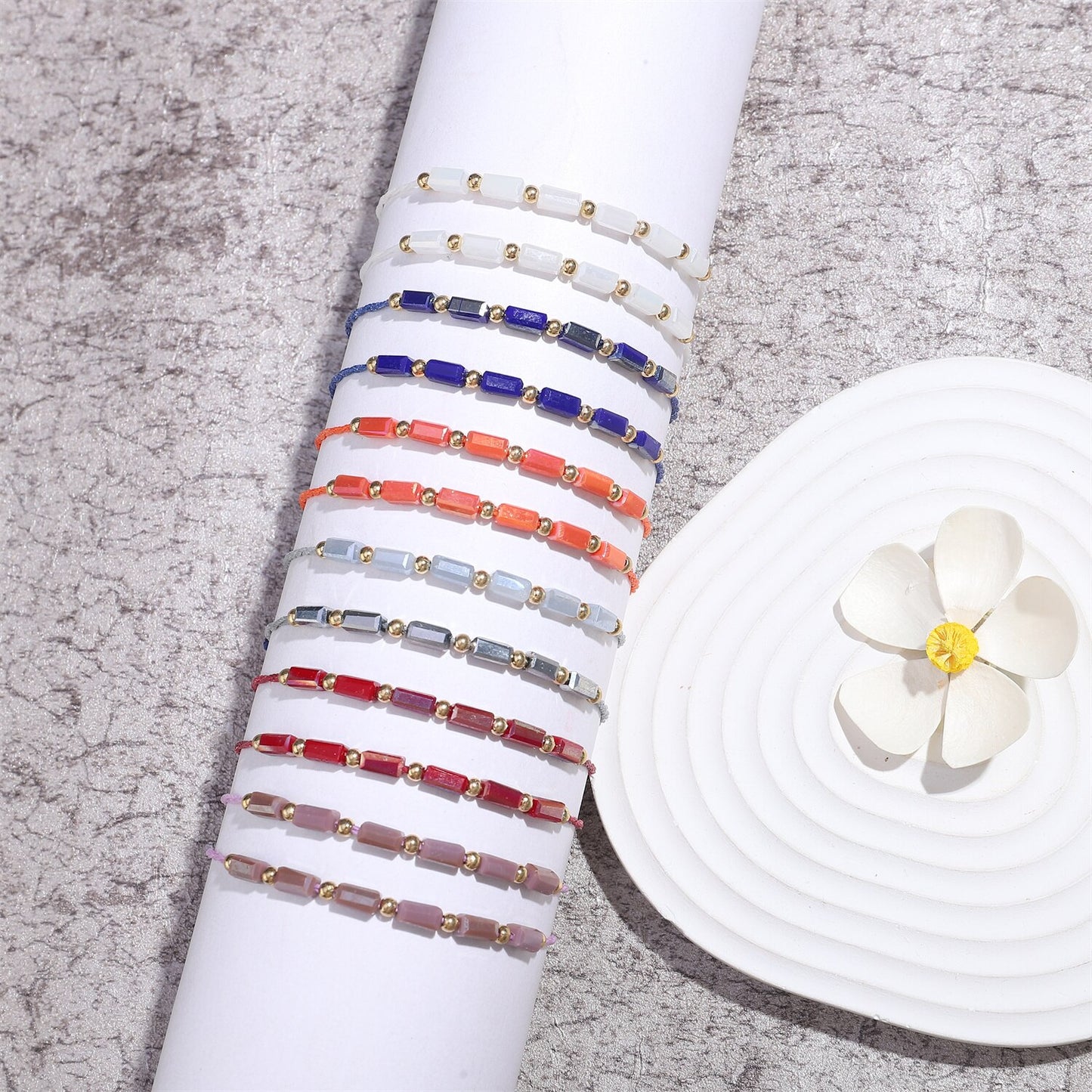 12pcs/lot Boho Pillar Crystal Pendant Charms Braided Bracelet for Women Men Child Adjustable Rope Chain Anklet Jewelry