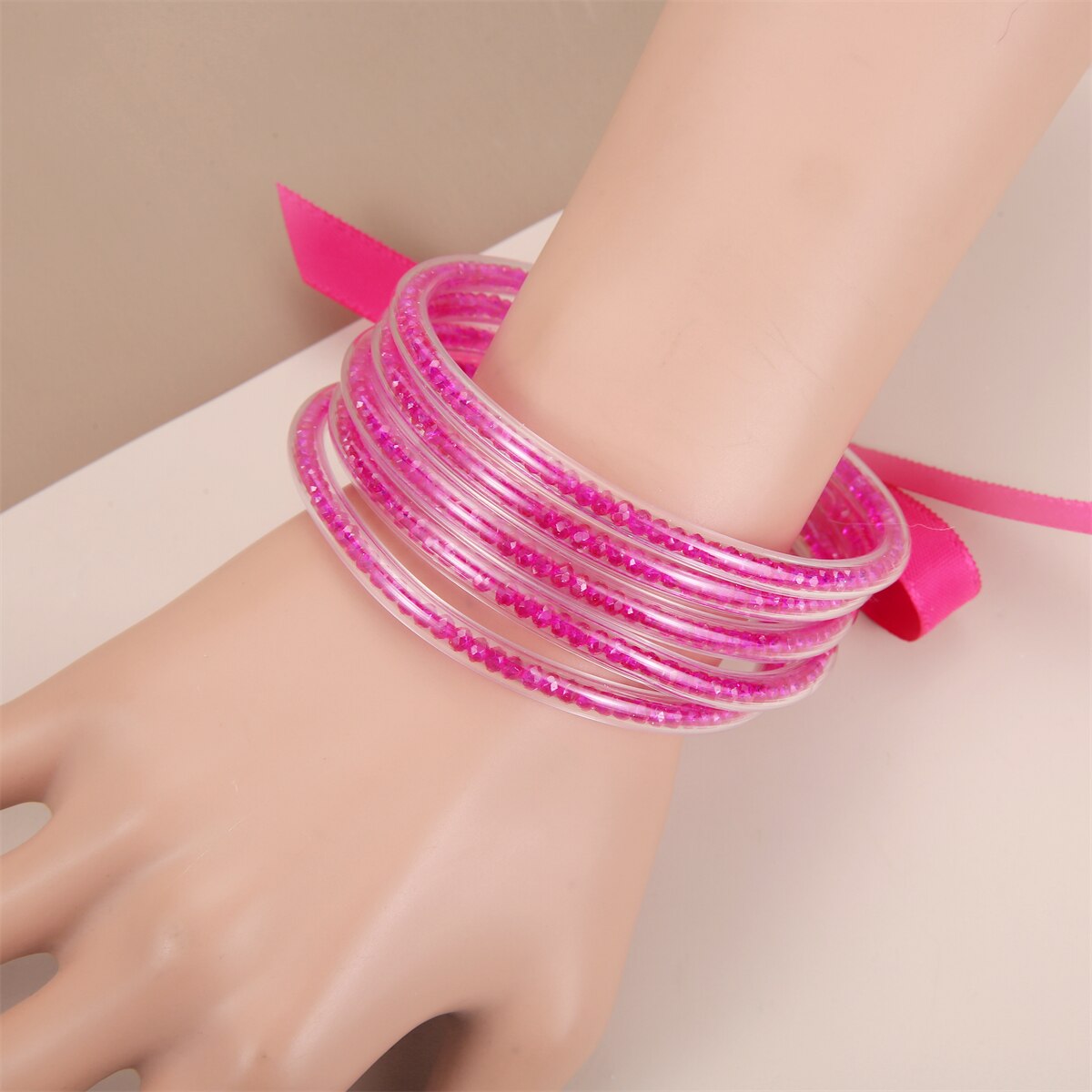 Multilayer Glitter Jelly Bangles Bracelets Glitter Filled Jelly Silicone Bracelets for Women Girls Cuffed Wristbands Jewellery