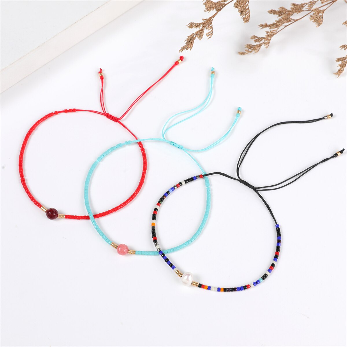1pc Natural Stone Beads Pendant Charm Braided Bracelets for Women Girls Handmade Adjustable Chain Party Jewelry