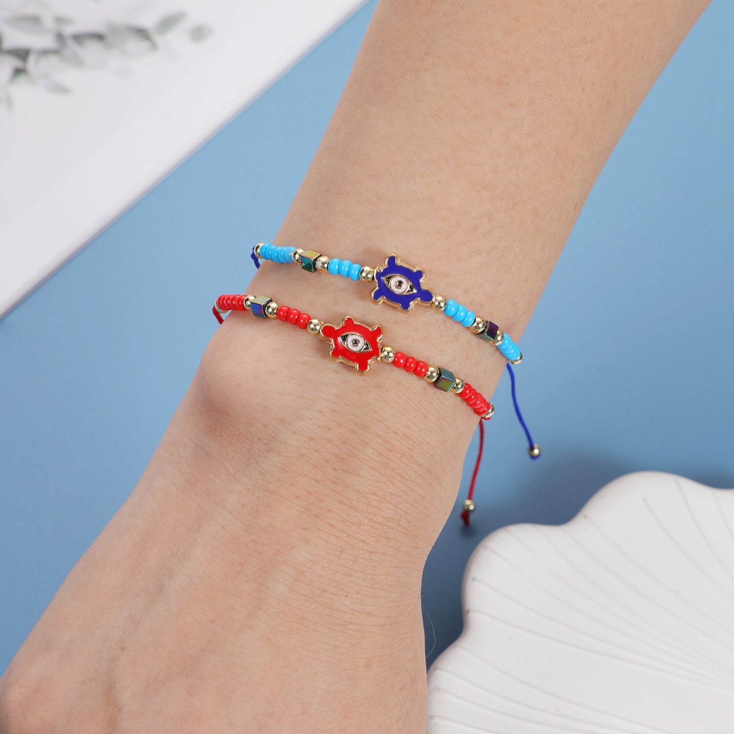 12pcs/Set Handmade Braid Rope Chain Bracelet Oil Painting Turtle Charms Seed Beads Bracelets for Women Fashion Jewelry