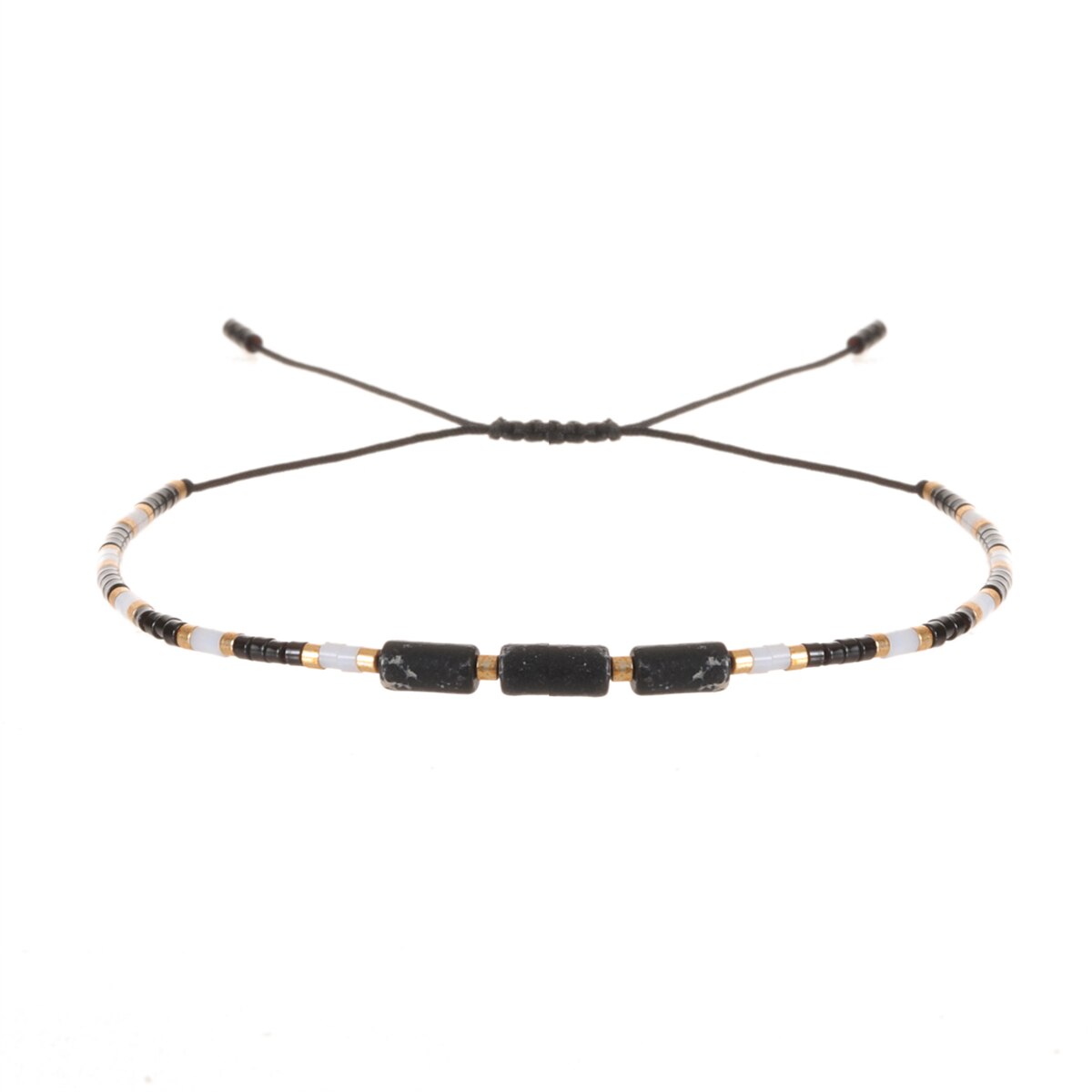 Seed Bead Bracelet & Bangle for Women Men Square Faceted Natural Stone Pendant Adjustable Charm Stacking Femme Pulsera
