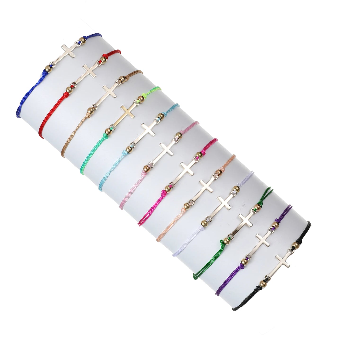 12pcs/lot Cross Knot Charms Knitted Bracelet for Girls Kids Adjustable Elastic Rubber Rope Chain Wristband Jewelry Gift