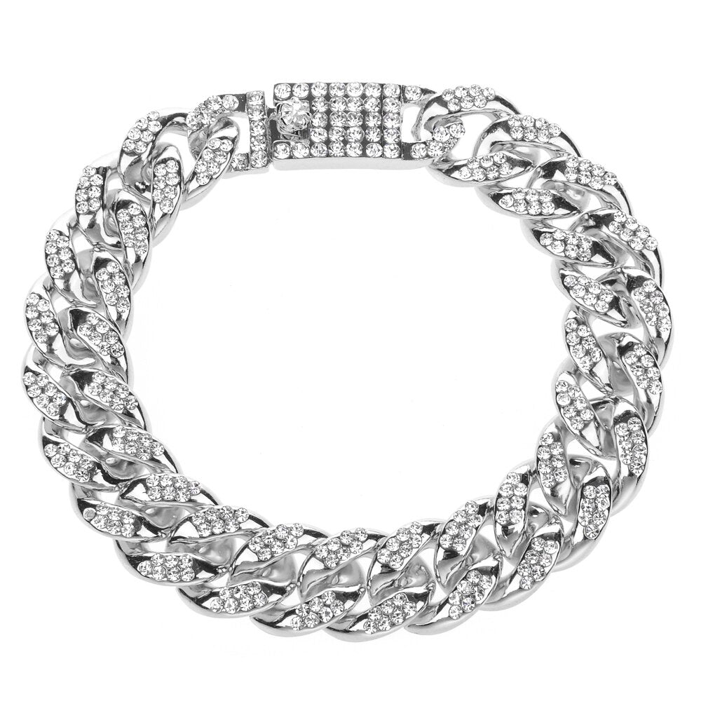 Hip Hop Men Women Gold Silver Color Rhinestone Bracelet Bangles Resin Miami Cuban Link Chain Bracelets Wristband Punk Jewelry
