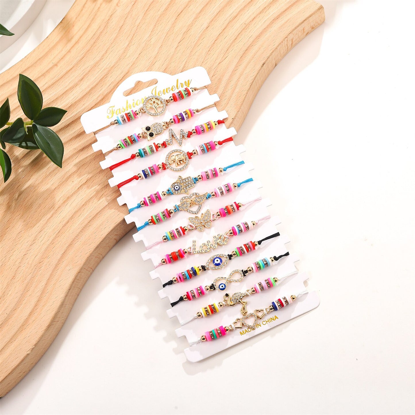 12pcs Flamingo Heart Pendant Braided Charms Bracelets for Women Adjustable Rope Chain Anklets Beach Handmade Jewelry