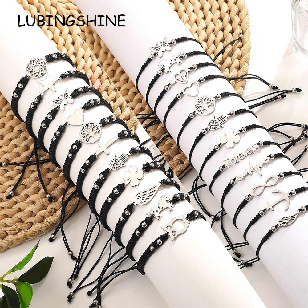 12 Pcs Boho Butterfly Cross Unicorn Bracelets for Women Girls Braided Ankle Aesthetic Beach Surfer Woven Men Friendship Jewelry