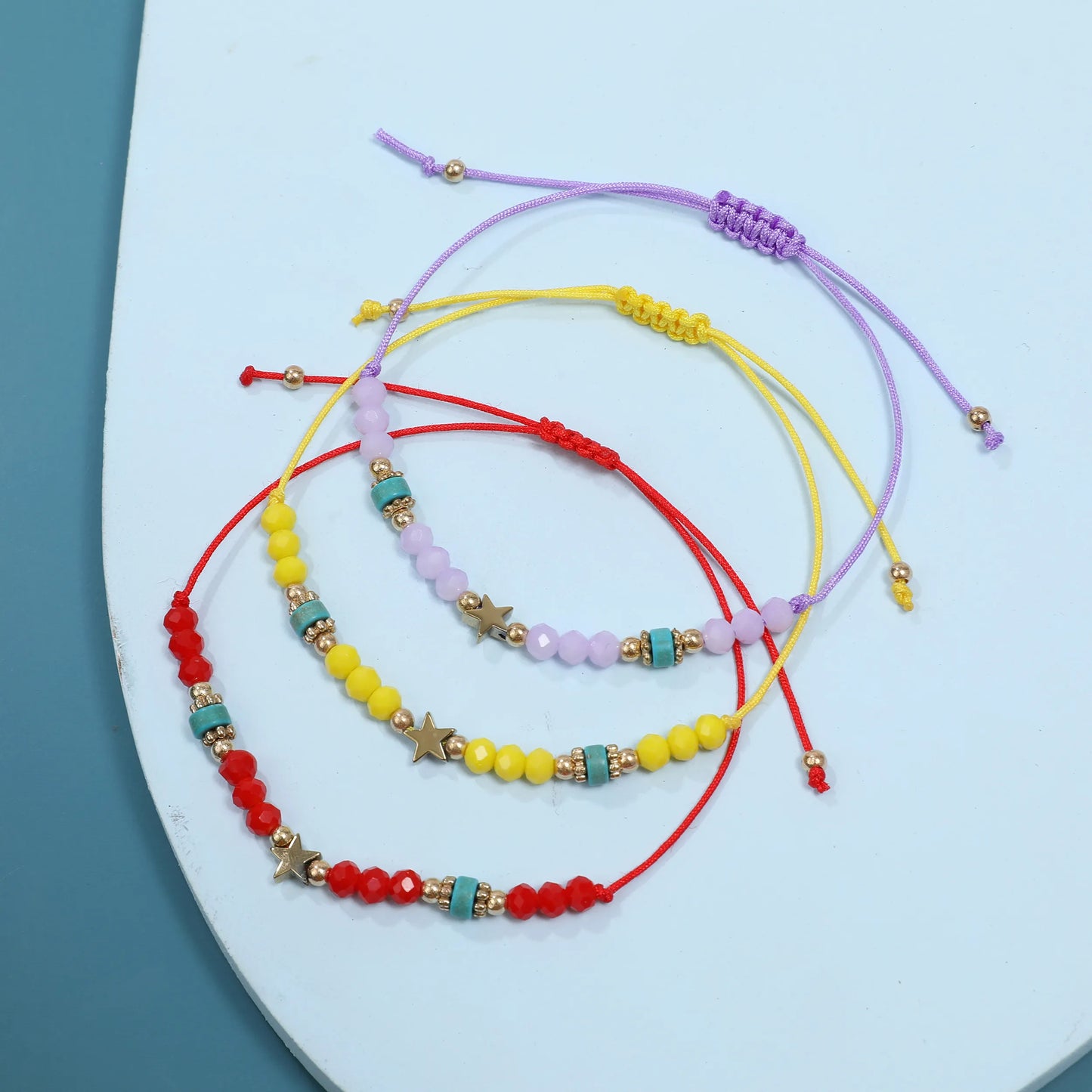 12pcs/lot Star Charms Braided Bracelet for Women Child Crystal Bead Adjustable Rope Chain Yoga Anklet Bohemian Jewelry