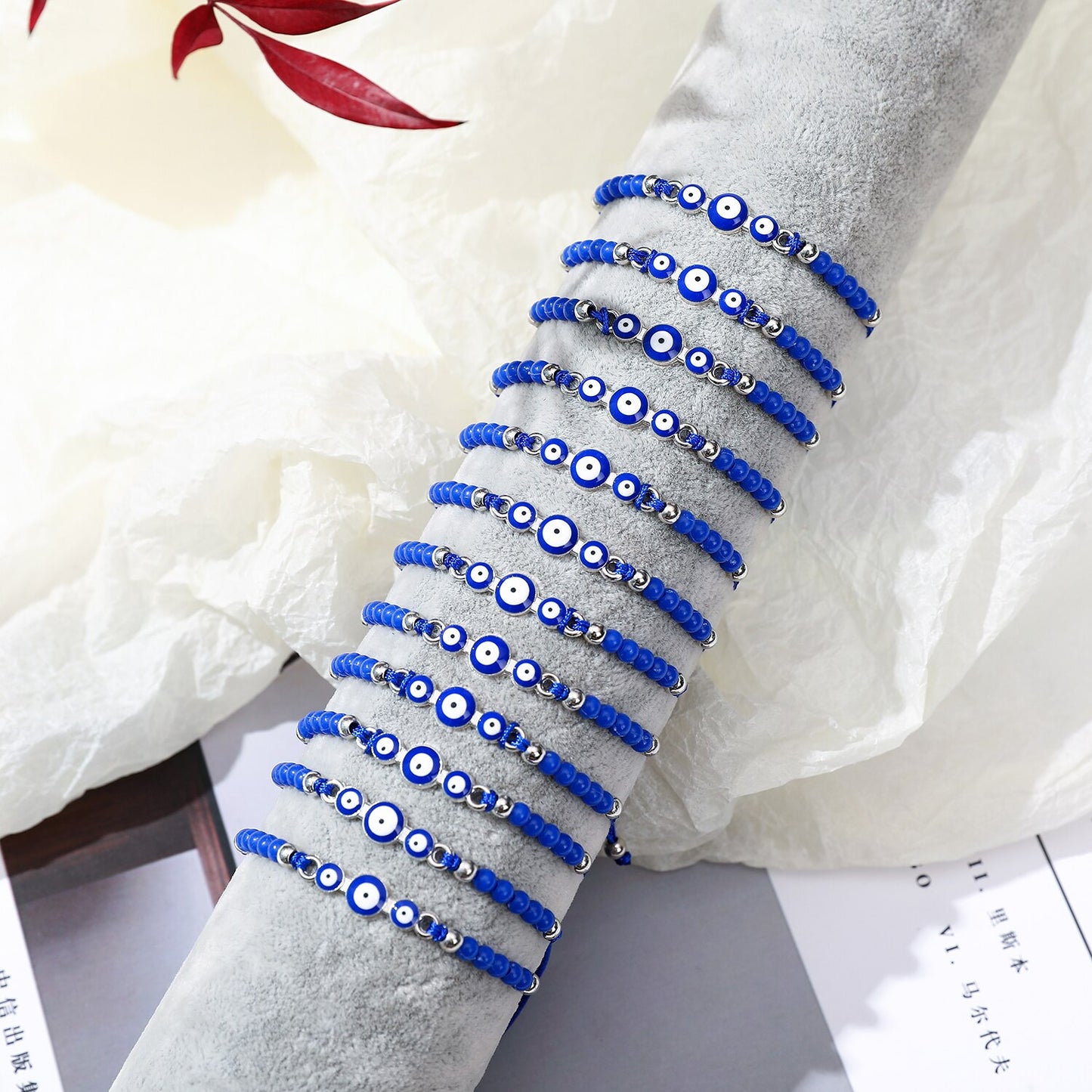 12 Pieces Evil Eye Charms Bracelet for Women Men Adjustable Hand Braided Rope Anklet Surf Jewelry Wholesale