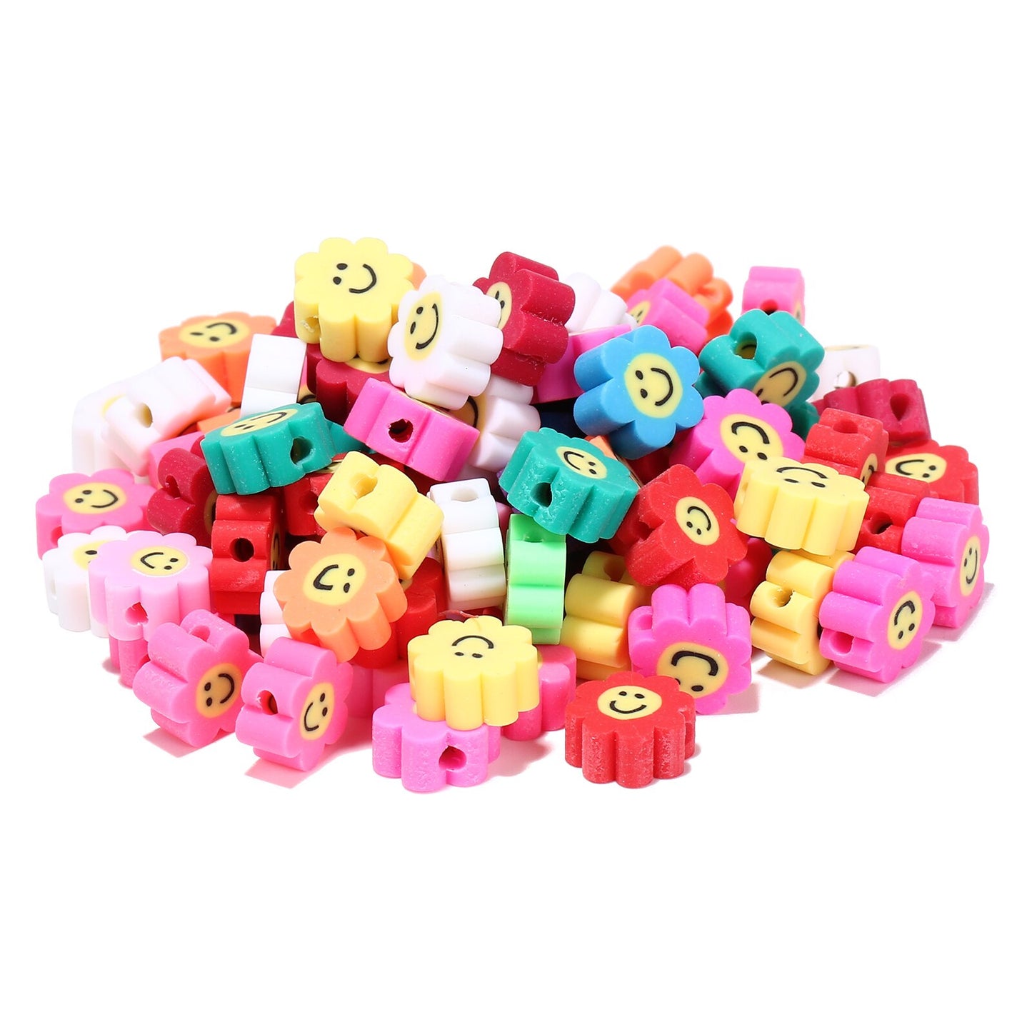 50pcs/lot Cartoon Flowers Evil Eye Polymer Clay Spacer Beads for Women Girls Jewelry Making DIY Bracelet Necklace Accessories