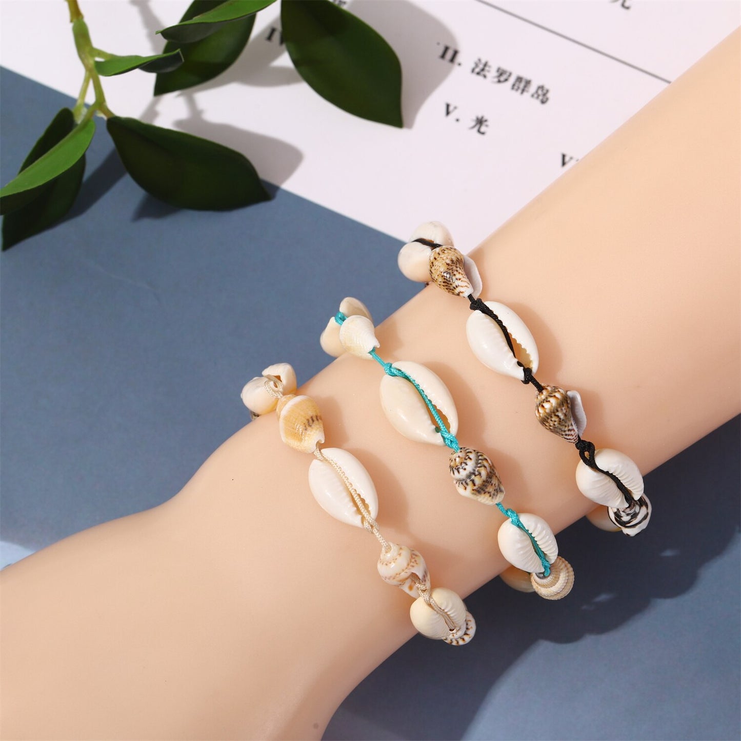 12Pcs/Lot Beach Conch Shell Bracelets Anklets Set for Women Girls Summer Handmade Ankle Bracelet Adjustable Bangle Wholesale