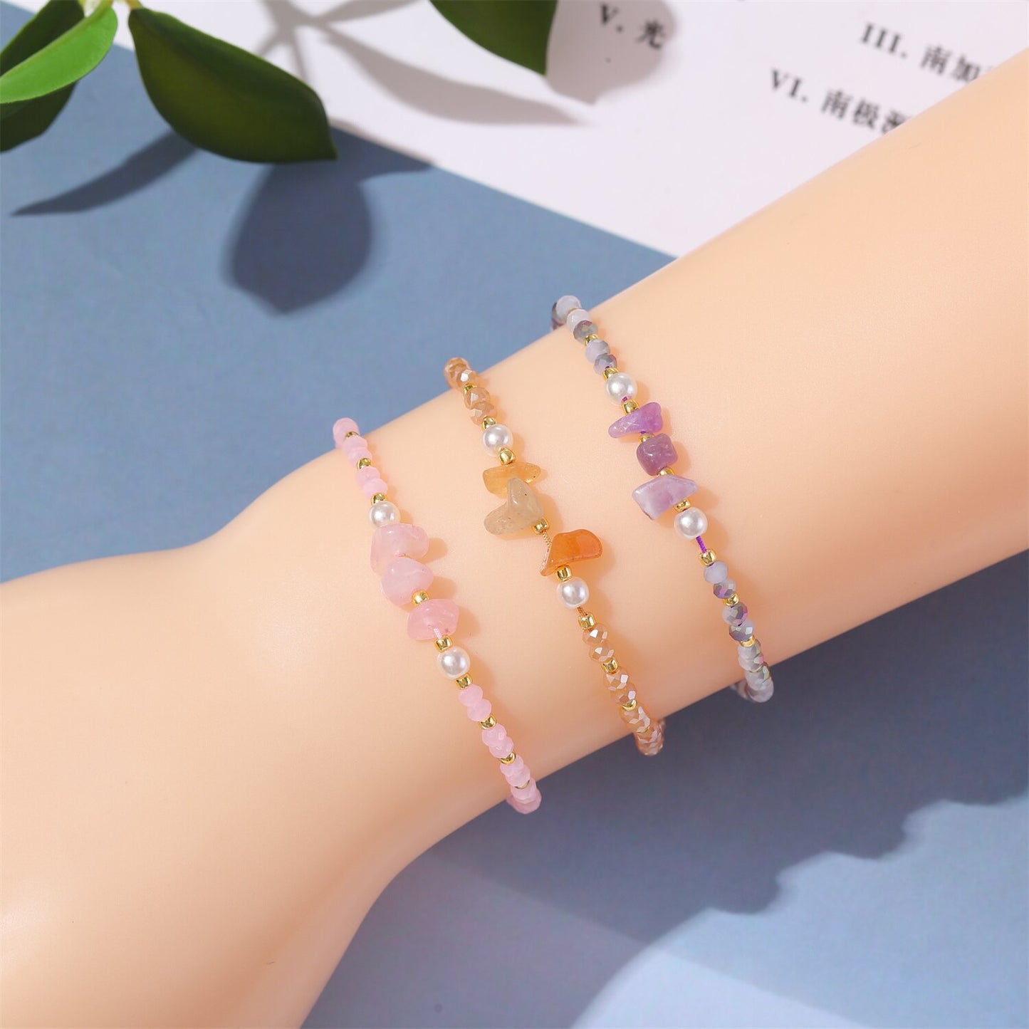 12Pcs Seed Beads Natural Stone Charms Bracelets Adjustable String Wish Bracelets Jewelry Gifts for Girls Wholesale