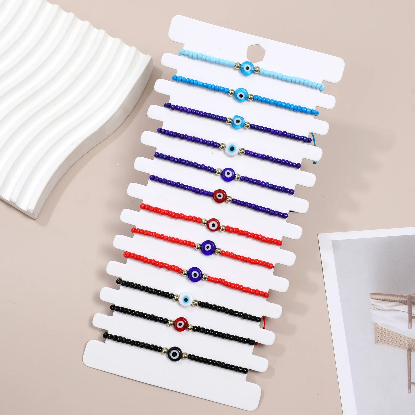 12pcs Evil Eye Acrylic Beads Bracelet Fashion Small Fresh Handmade Adjustable Party Jewelry Accessories for Female