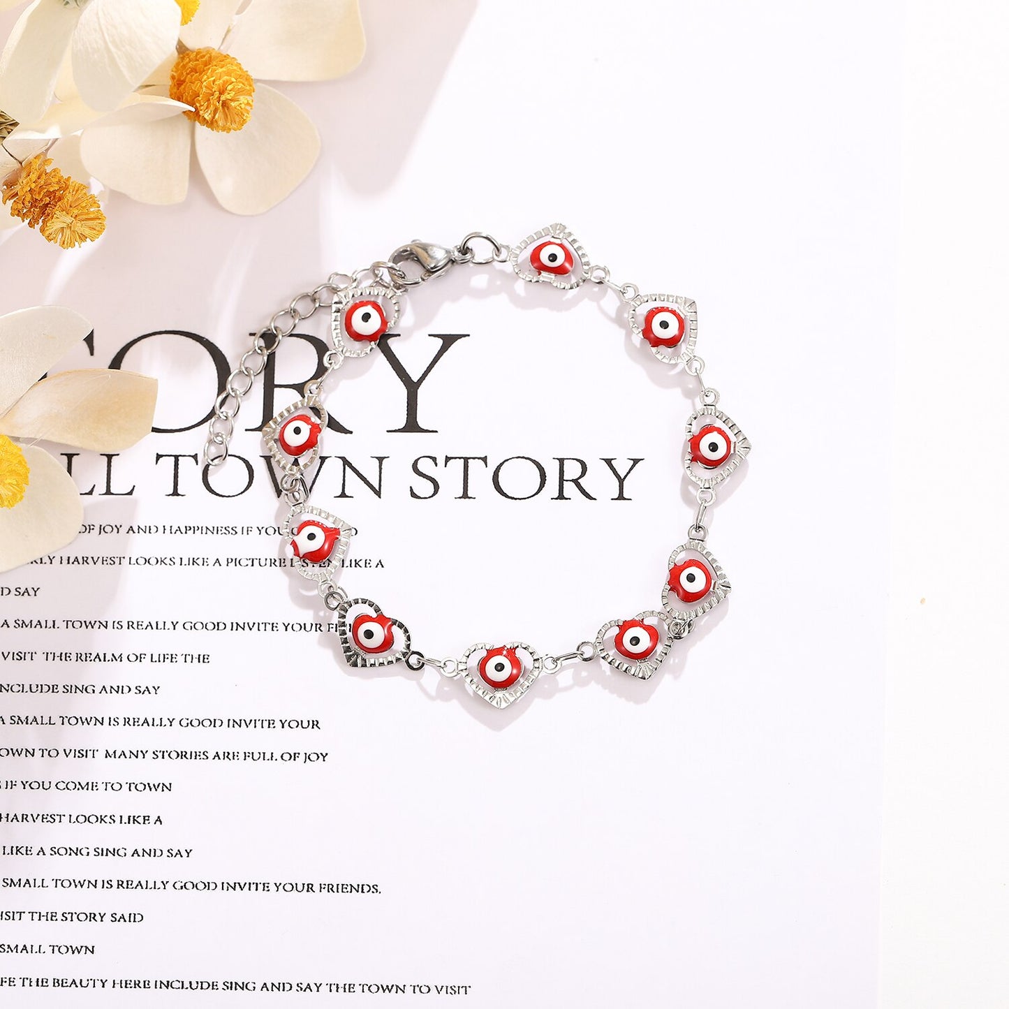 Fashion Stainless Steel Oval Evil Blue Eye Charm Bracelets for Women Men Steel Titanium Heart Pendant Bangle Jewelry Gift