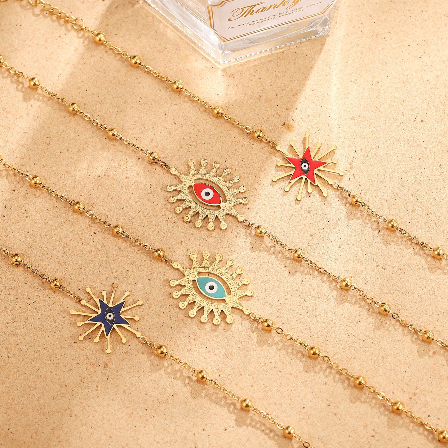 Fashion Stainless Steel Bracelet Steel Titanium Chain Evil Eye Enamel Bead Bracelet Jewelry for Men Women Jewelry Gift Wholesale