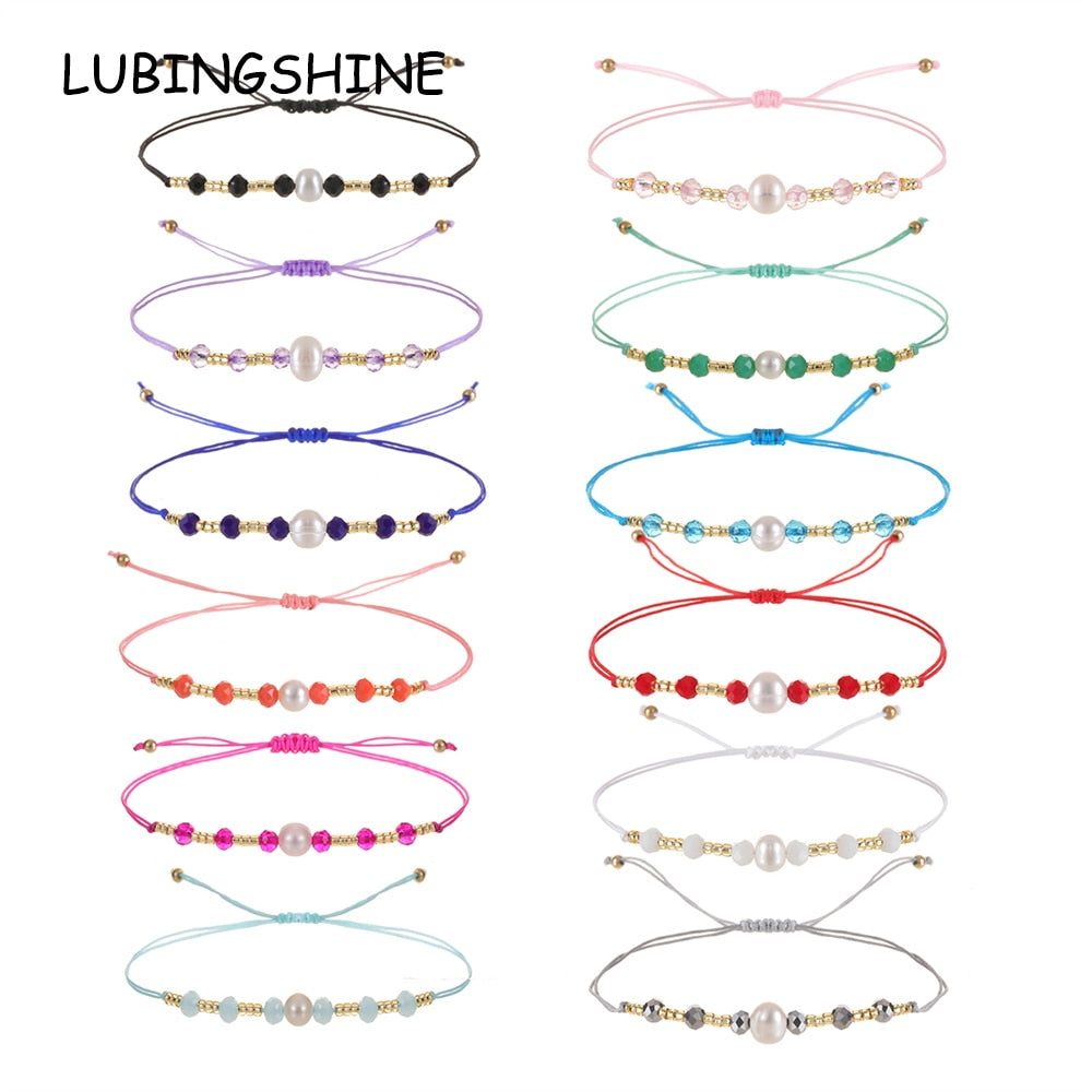 Handmade Pearl Bracelet & Bangle for Women Men Faceted Crystal Beads Pendant Adjustable Charm Stacking Femme Pulsera