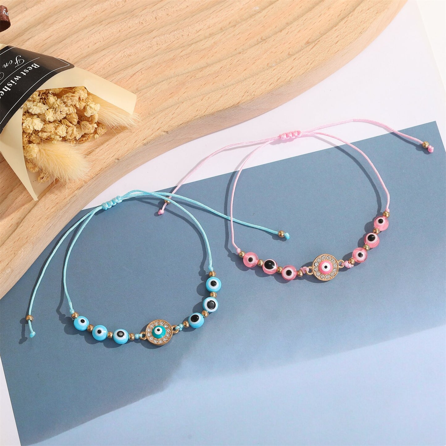 12pcs/lot Colorful Evil Eye Crystal Beaded Bracelets for Women Adjustable Beads Anklets Girl Wristband Cuff Jewelry Wholesale