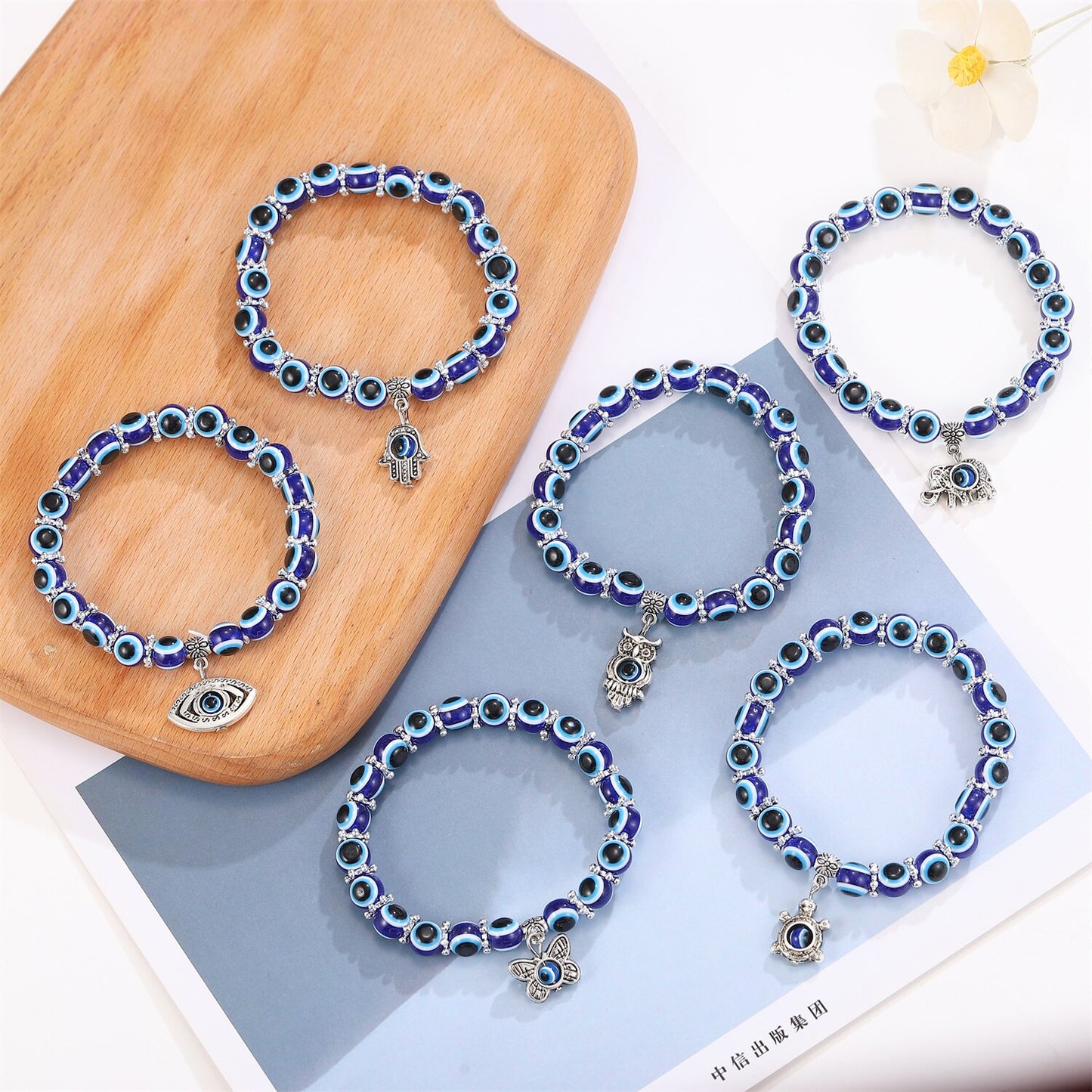 Turkish Blue Eyes Bracelet Fatima Palm Evil Eye Beaded Bracelets for Men Women Amulet Jewelry