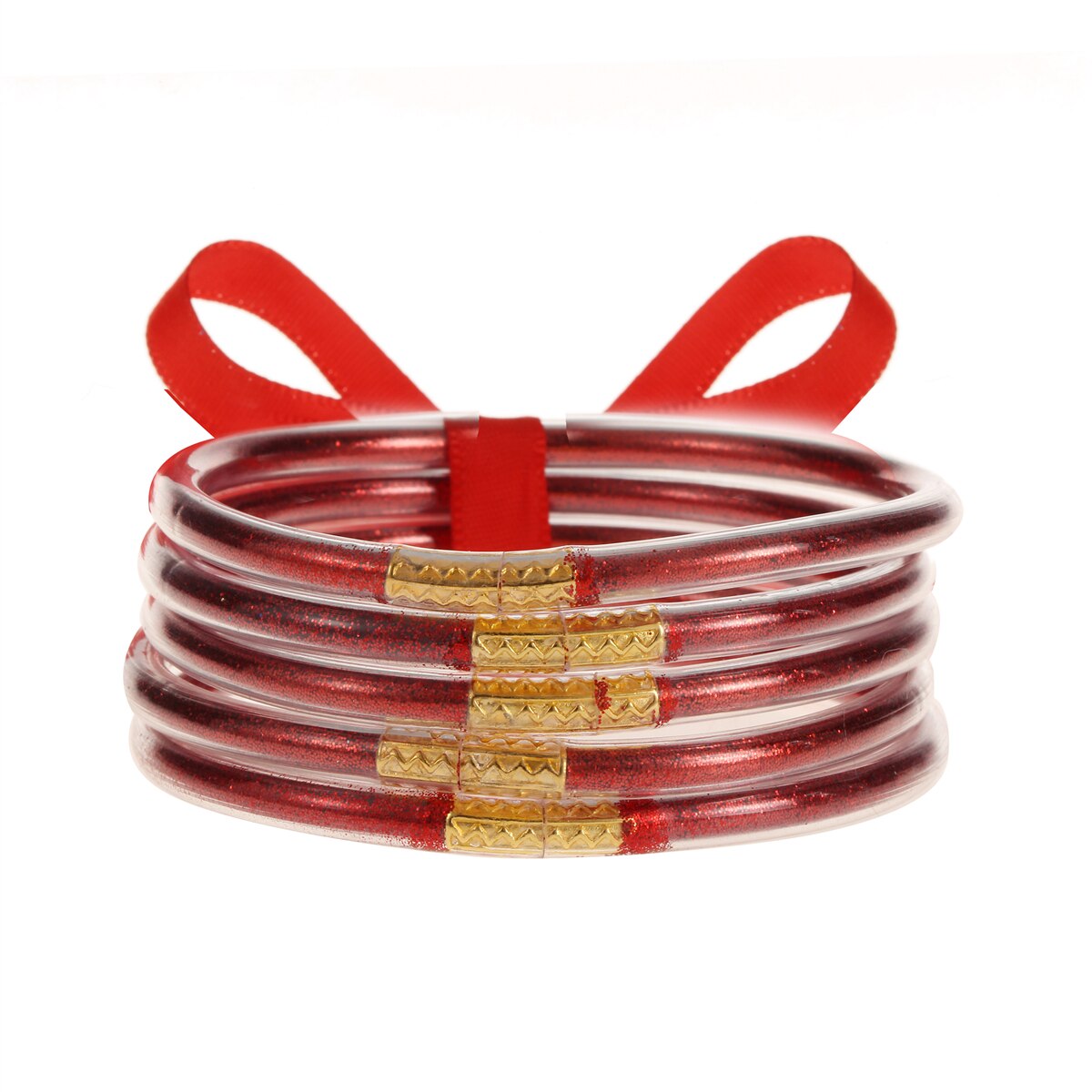 Multi-Layered Jelly Bangles Bracelets for Women Glitter Filled Jelly Clear Silicone Bracelets for Girls Wide Wristband Jewelry