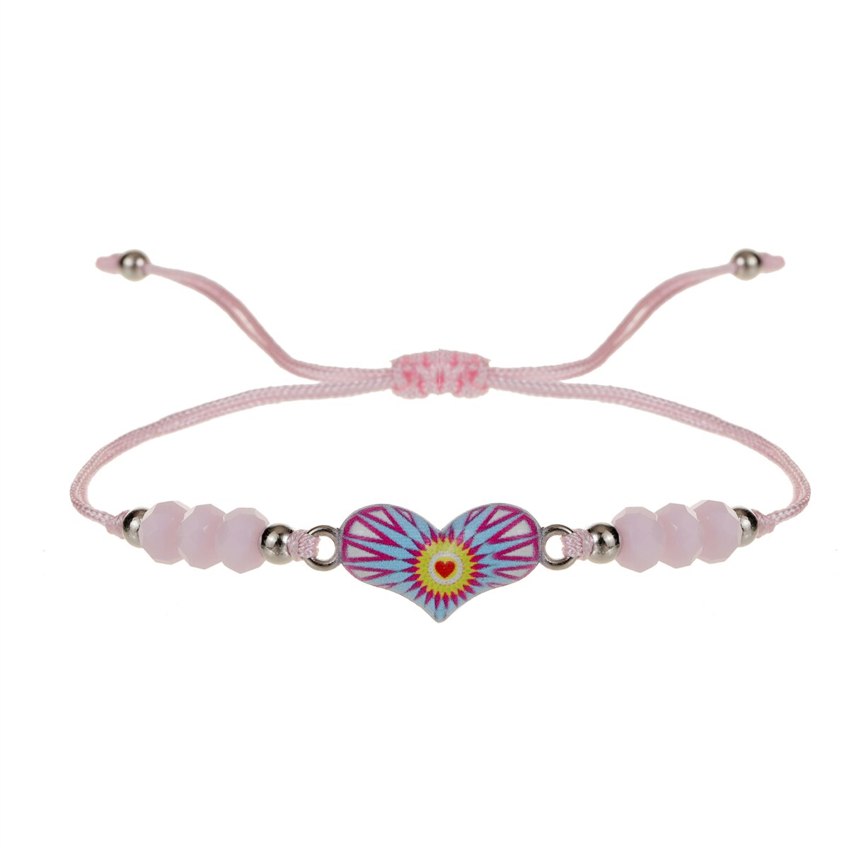 Enamel Charms Elastic Heart Pendant Bracelet for Women Adjustable Braided Rope Chain Crystal Bead Wristband Bracelet Jewelry
