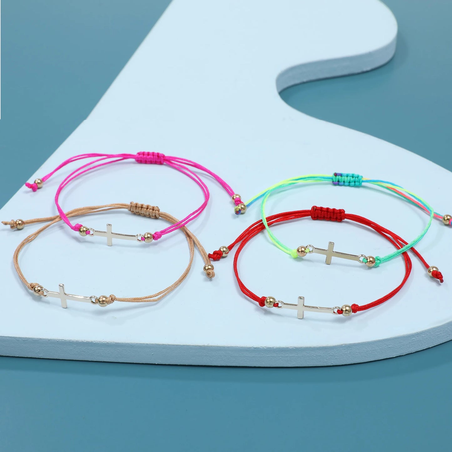 12pcs/lot Cross Knot Charms Knitted Bracelet for Girls Kids Adjustable Elastic Rubber Rope Chain Wristband Jewelry Gift