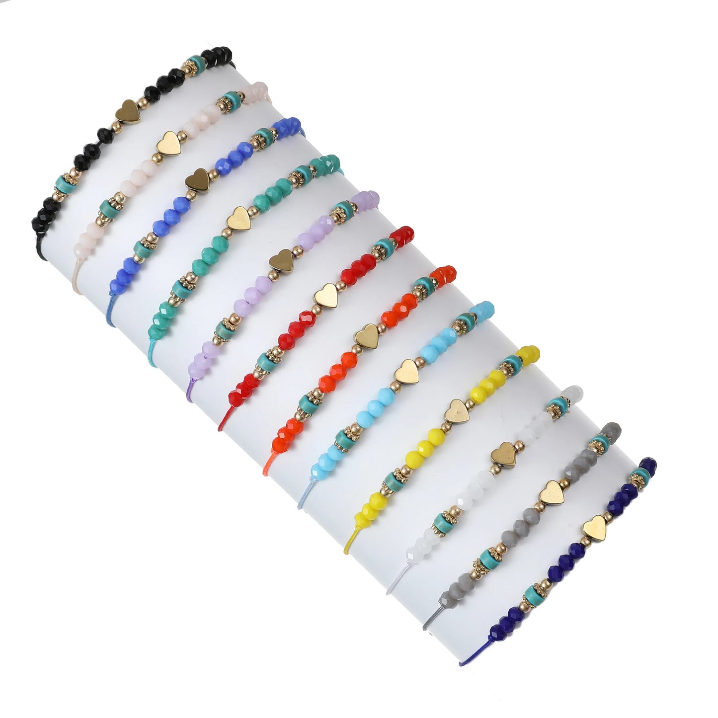 12pcs Colorful Crystal Beaded Braided Heart Bracelet Small Fresh String Beach Yoga Adjustable Women Jewelry Wholesale