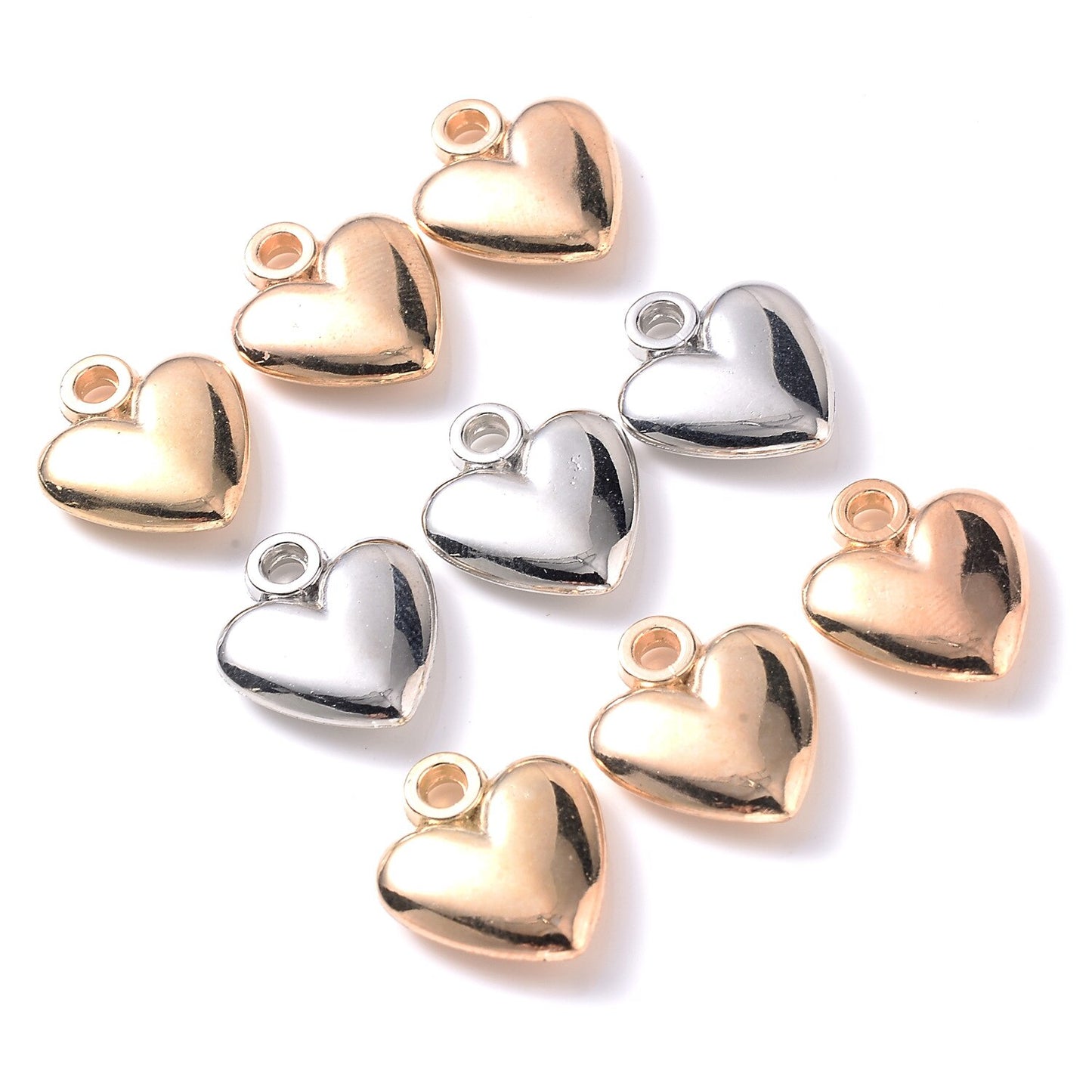 50pcs/lot Plated Gold/silver Color Metal Heart Pendants for DIY Making Earrings Necklaces Jewelry DIY Accessories
