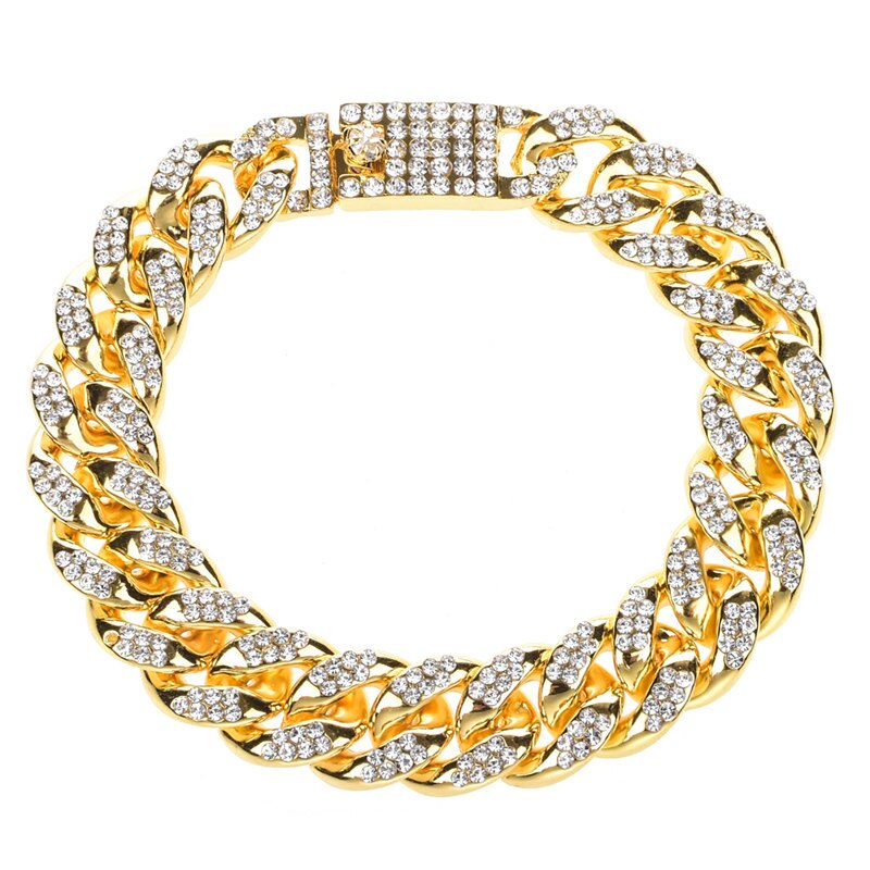 Hip Hop Men Women Gold Silver Color Rhinestone Bracelet Bangles Resin Miami Cuban Link Chain Bracelets Wristband Punk Jewelry
