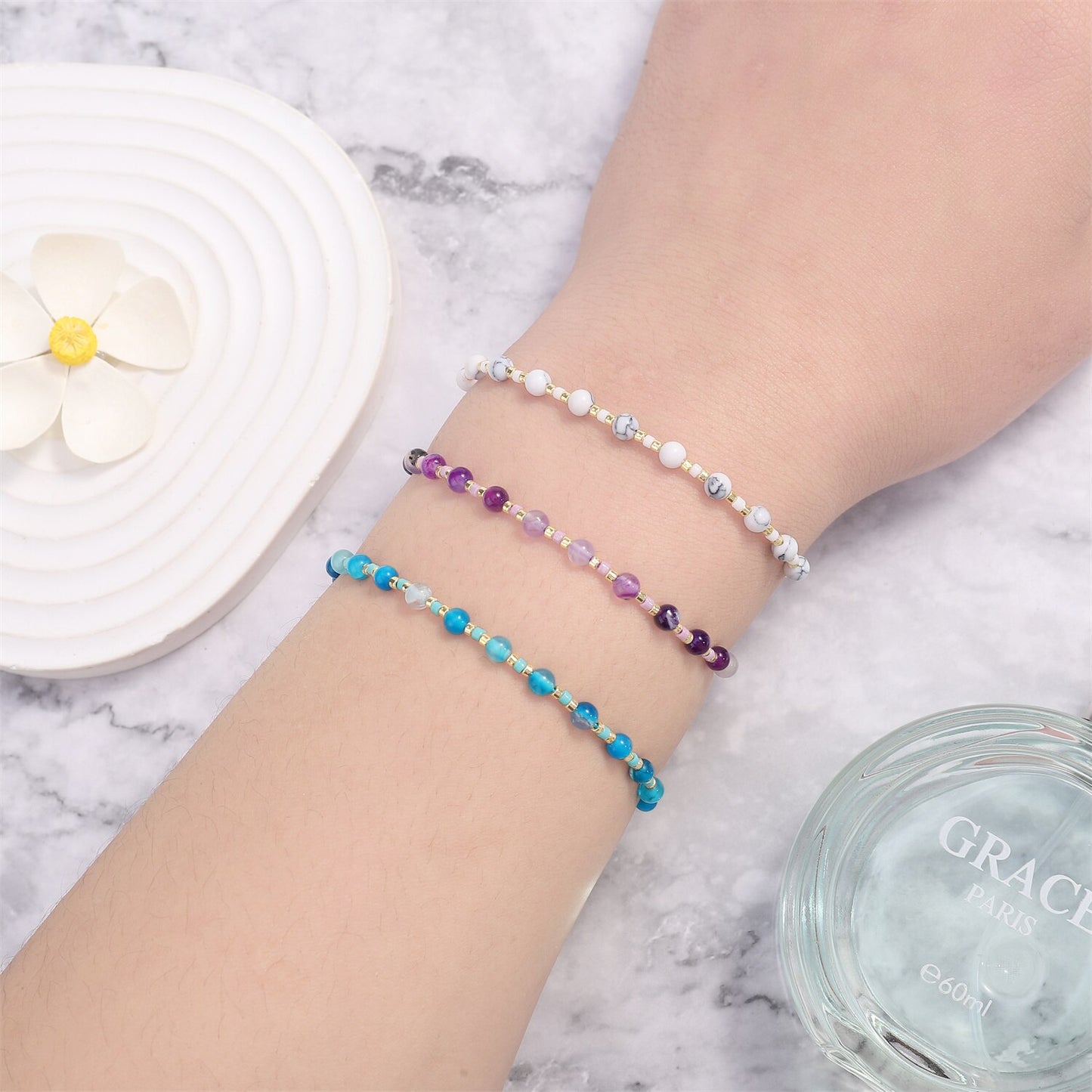12pcs Natural Stone Bead Charm Bracelets for Women Adjustable Chain Bracelet Anklet Wristband Girl Jewelry Pulsera Wholesale