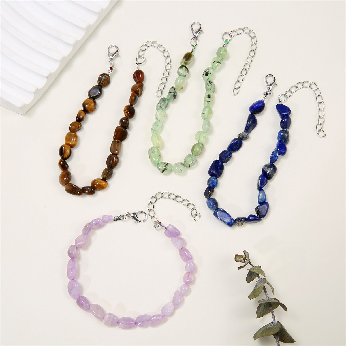 Natural Stone Pebbles Gemstone Stretch Bracelets for Women Man Tumble Polished Align Increase Communication Reiki Bracelets