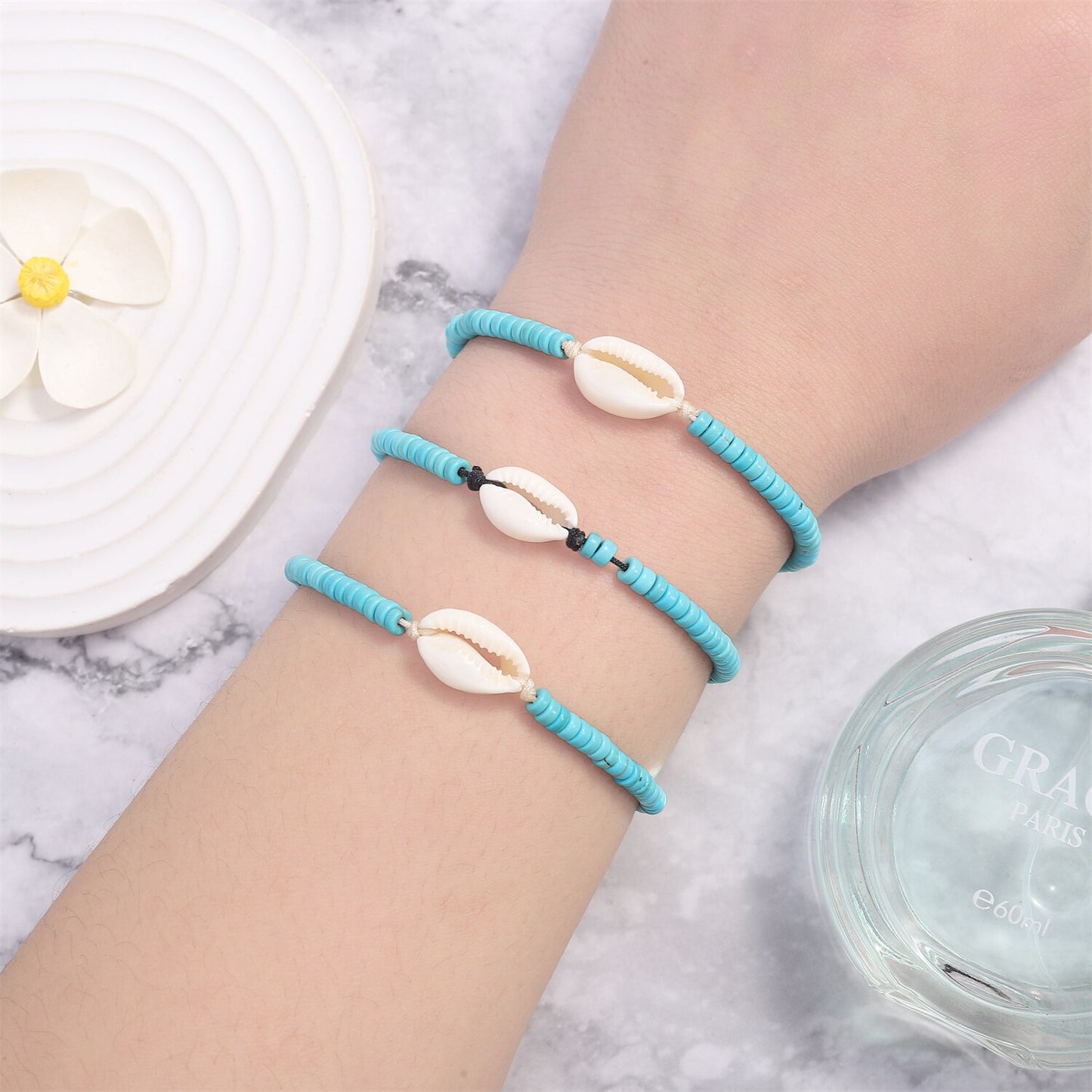 12pcs/set Green Beads Shell Charms Bracelets for Women Handmade Braided Rope Bracelets Set Fashion Summer Beach Jewelry Gift