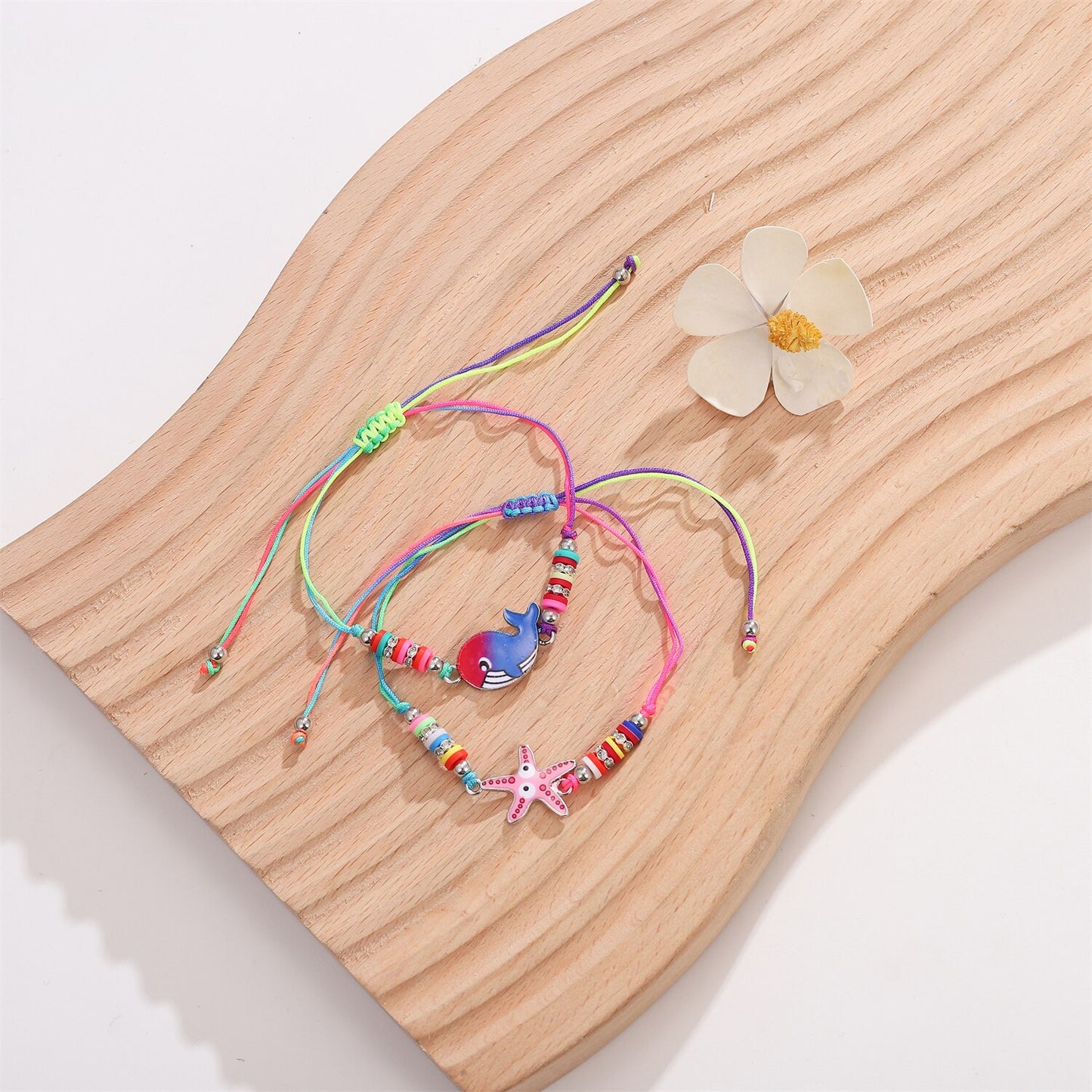 12pcs/lot Women Soft Clay Bead Whale Turtle Butterfly Animal Charms Yoga Bracelets Braided Adjustable Rope Chain Anklet Jewelry
