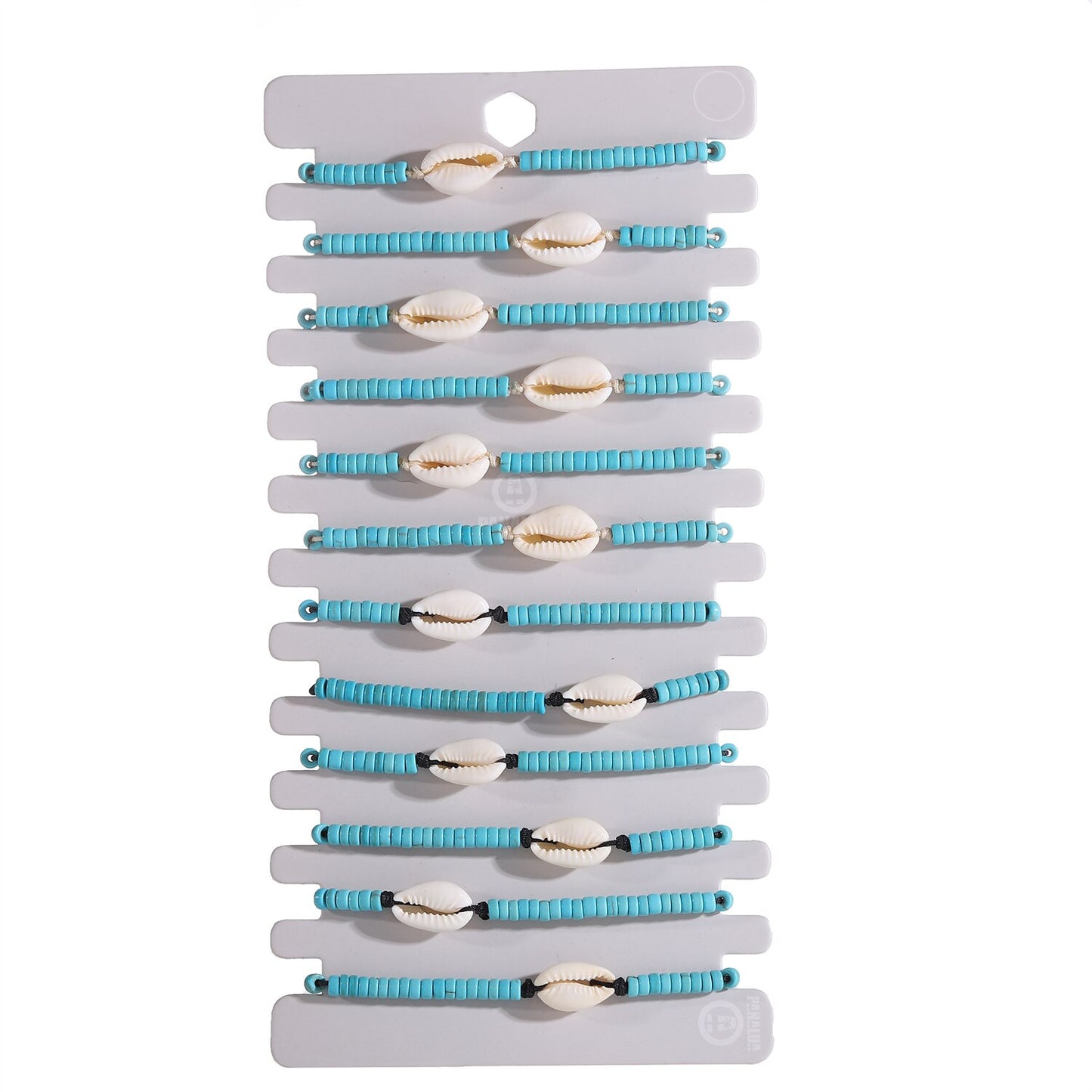 12pcs/set Green Beads Shell Charms Bracelets for Women Handmade Braided Rope Bracelets Set Fashion Summer Beach Jewelry Gift