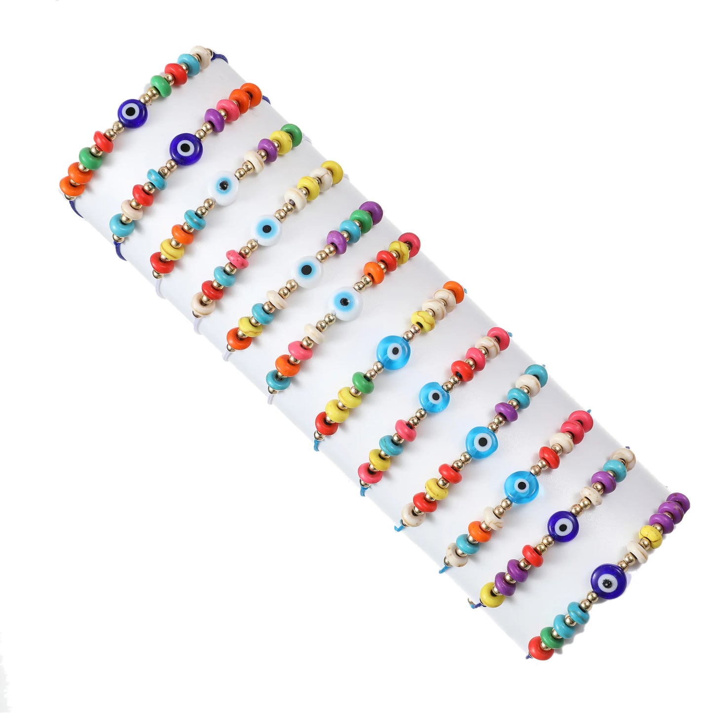 12Pcs Colorful Polymer Pottery Evil Eye Braided Bracelet Set Ewelry Fashion Rope Accessories Female Girls Gifts