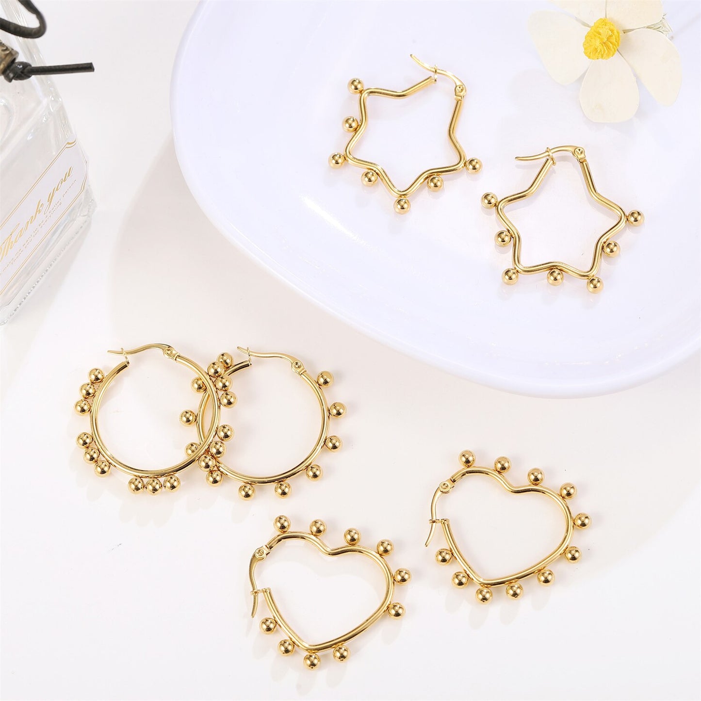 2023 Stainless Steel Heart Star Drop Earrings for Women Girls Big Minimalist Steel Titanium Hoop Earring Jewelry Gift