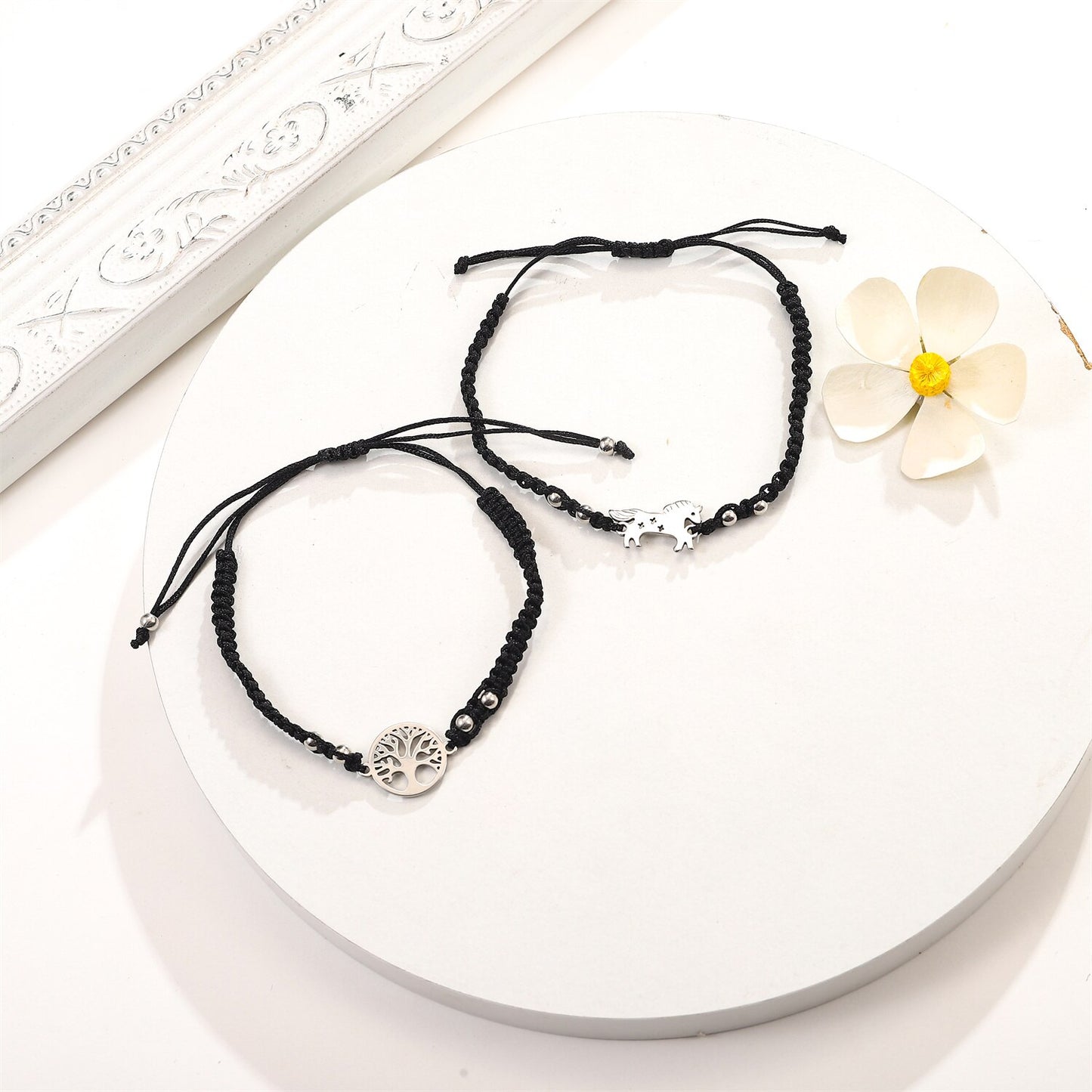 12pcs/lot Star Unicorn Heart Charms Bracelet Set for Woman Braided Adjustable Black Braided Wristband Cuff Jewelry Wholesale