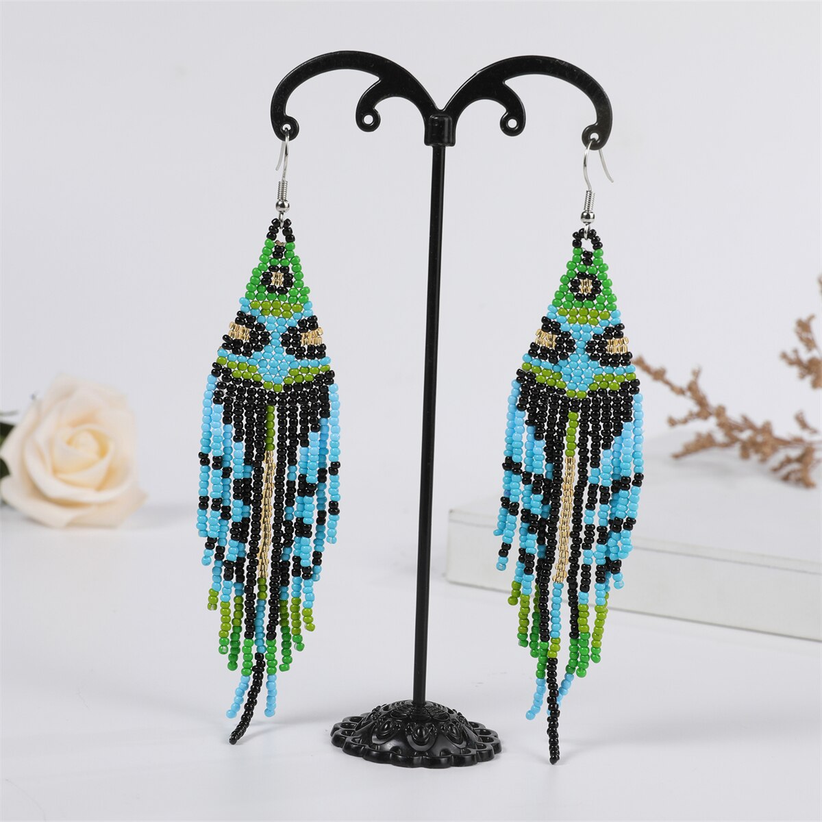 Bohemian Colorful Resin Seed Beaded Round Earrings for Women Girls Statement Dangle Earrings Ethnic Jewelry