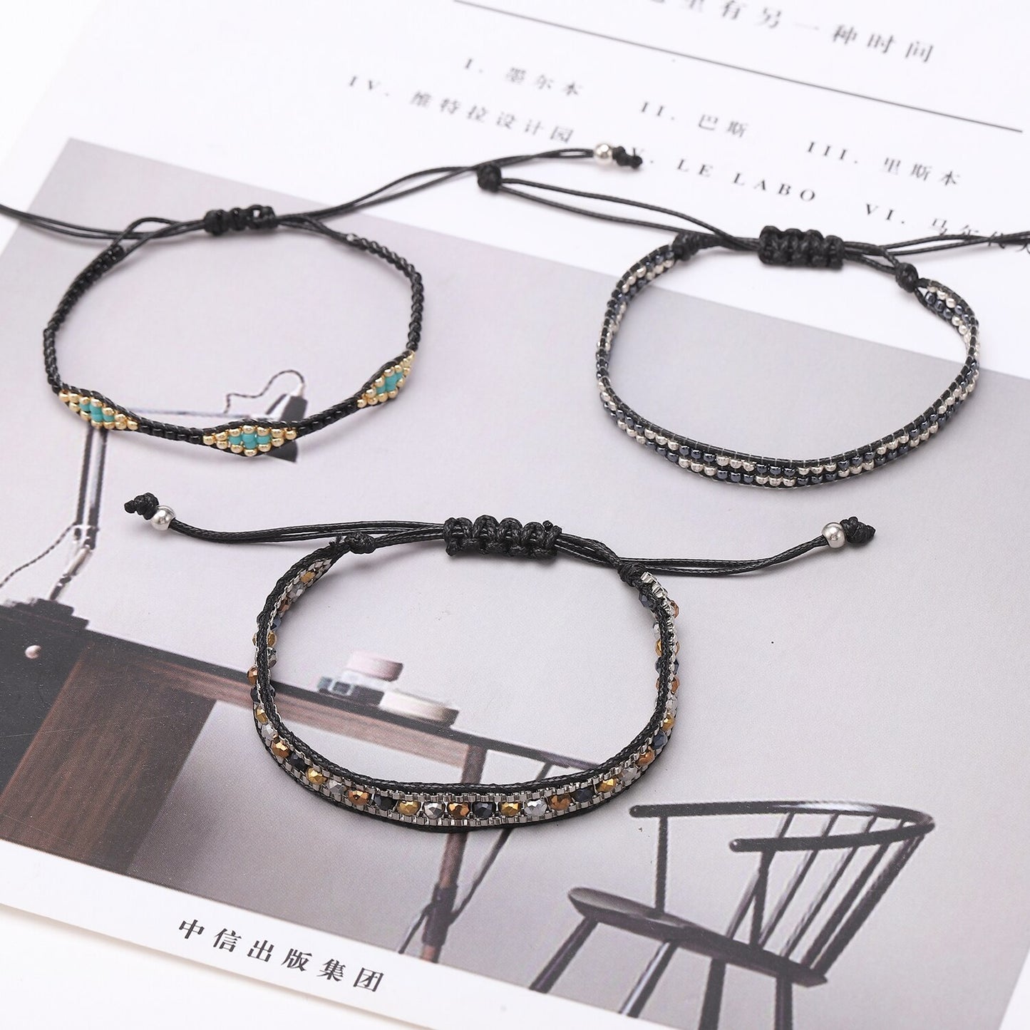 3pcs Woven Friendship Bracelets Handmade Braided Chain Ankles for Women Men Beach Crystal Beads Wrap Bracelet Adjustable Jewelry