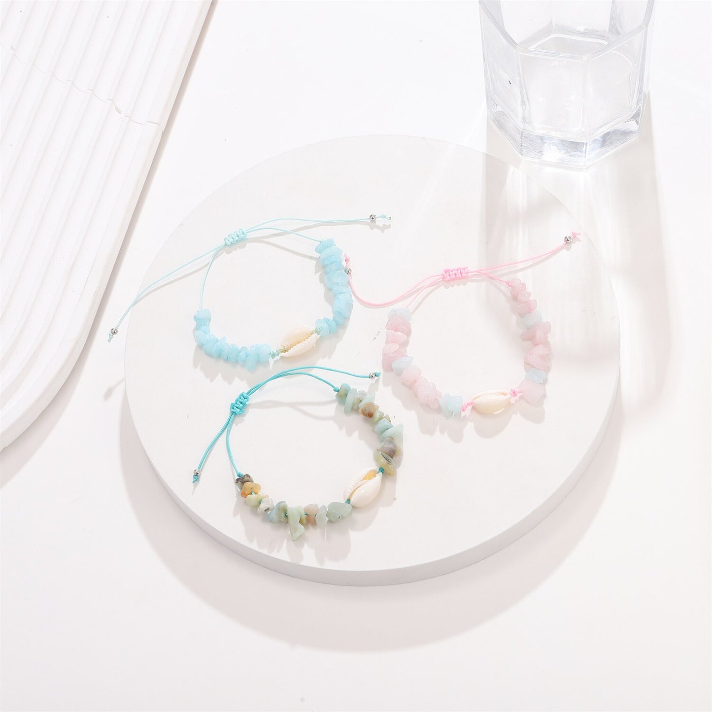 12pcs/lot Women Natural Stone Quartz Stone Bracelets&Bangles Braided Adjustable Chain Bracelet Anklet Wristband Jewelry