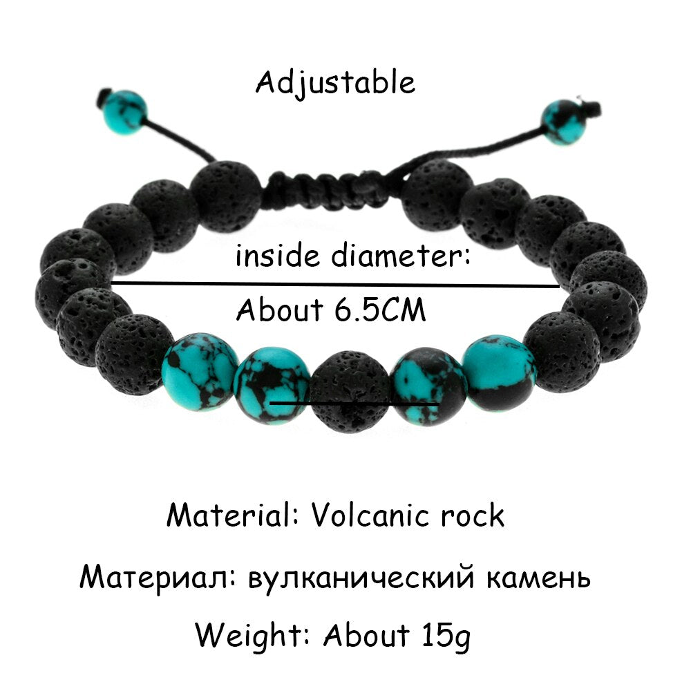 1pc 8mm Lava Rock Bracelet Braided Rope Healing Natural Stone Yoga Meditation Bracelet Bangle for Men Women
