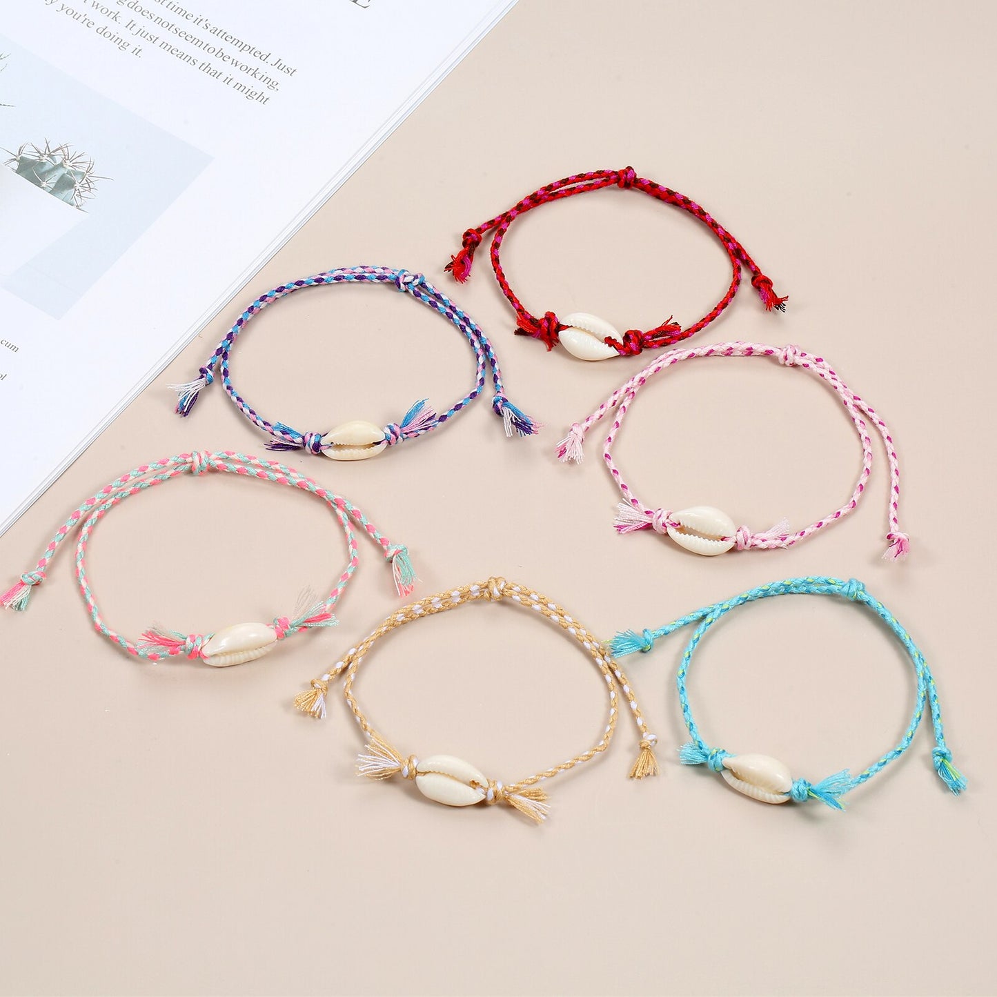 12Pcs Beach Shell Bracelets Anklets Set for Women Girls Summer Handmade Braided Thick Rope Tassel Chain Jewelry Wholesale