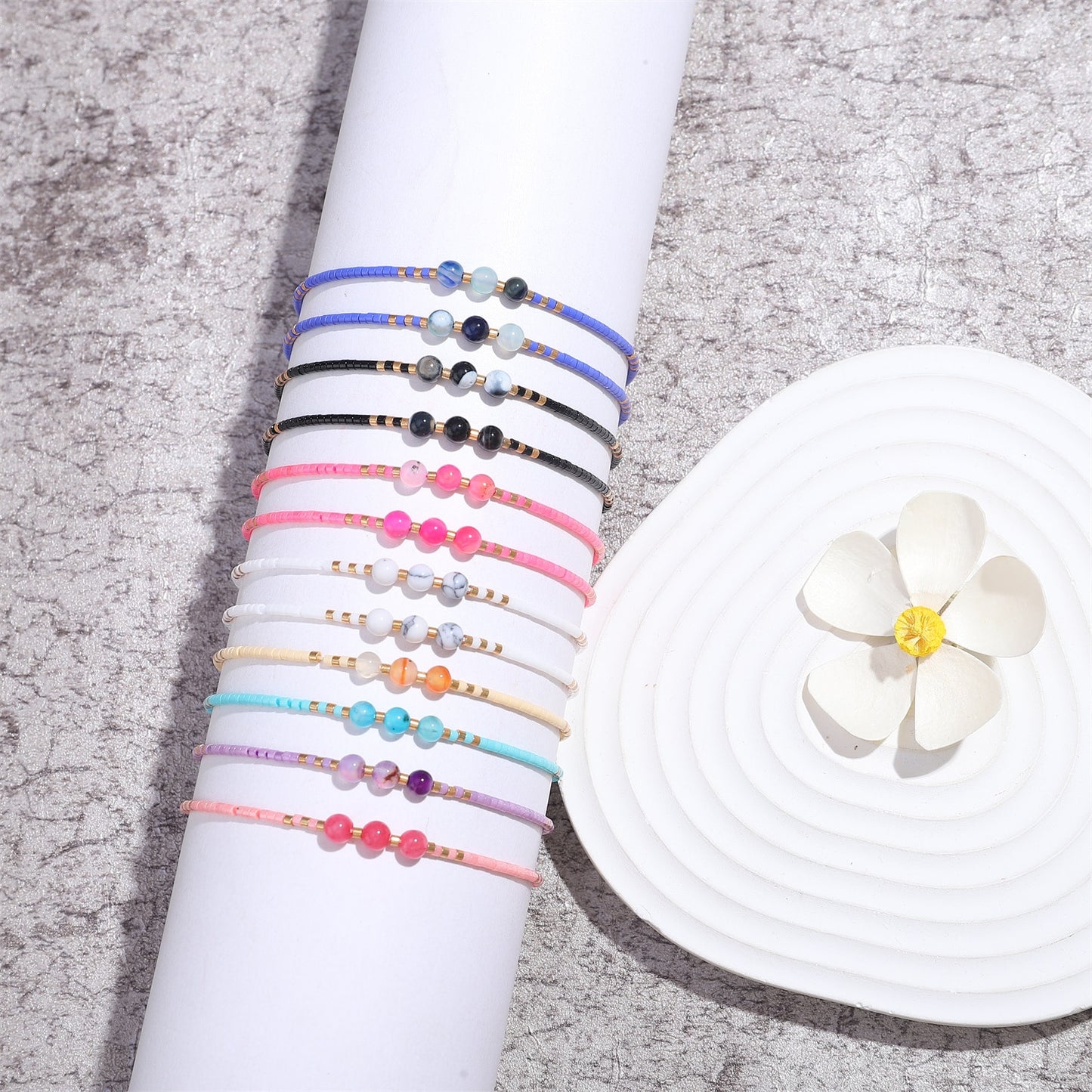 12pcs/lot Natural Stone Bracelet Crystal Seed Bead Couple Braided Adjustable Rope Chain Bracelets for Women Friendship Jewelry