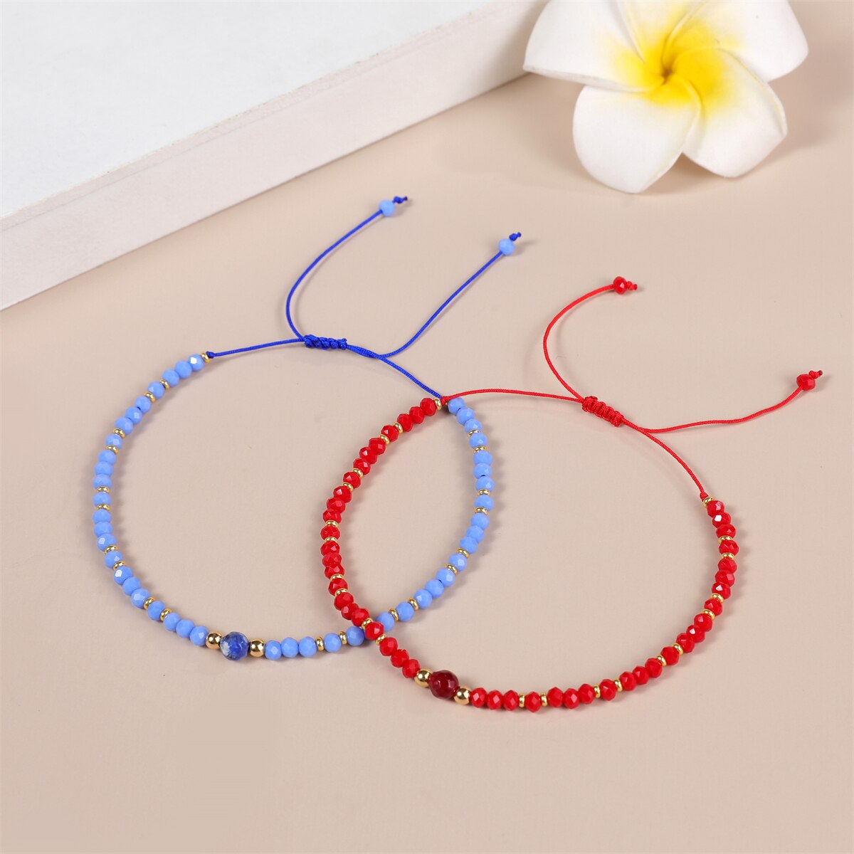 Women Crystal Faceted Glass Beads Charms Bracelets Boho Woven Adjustable Wristband Cuff Jewelry