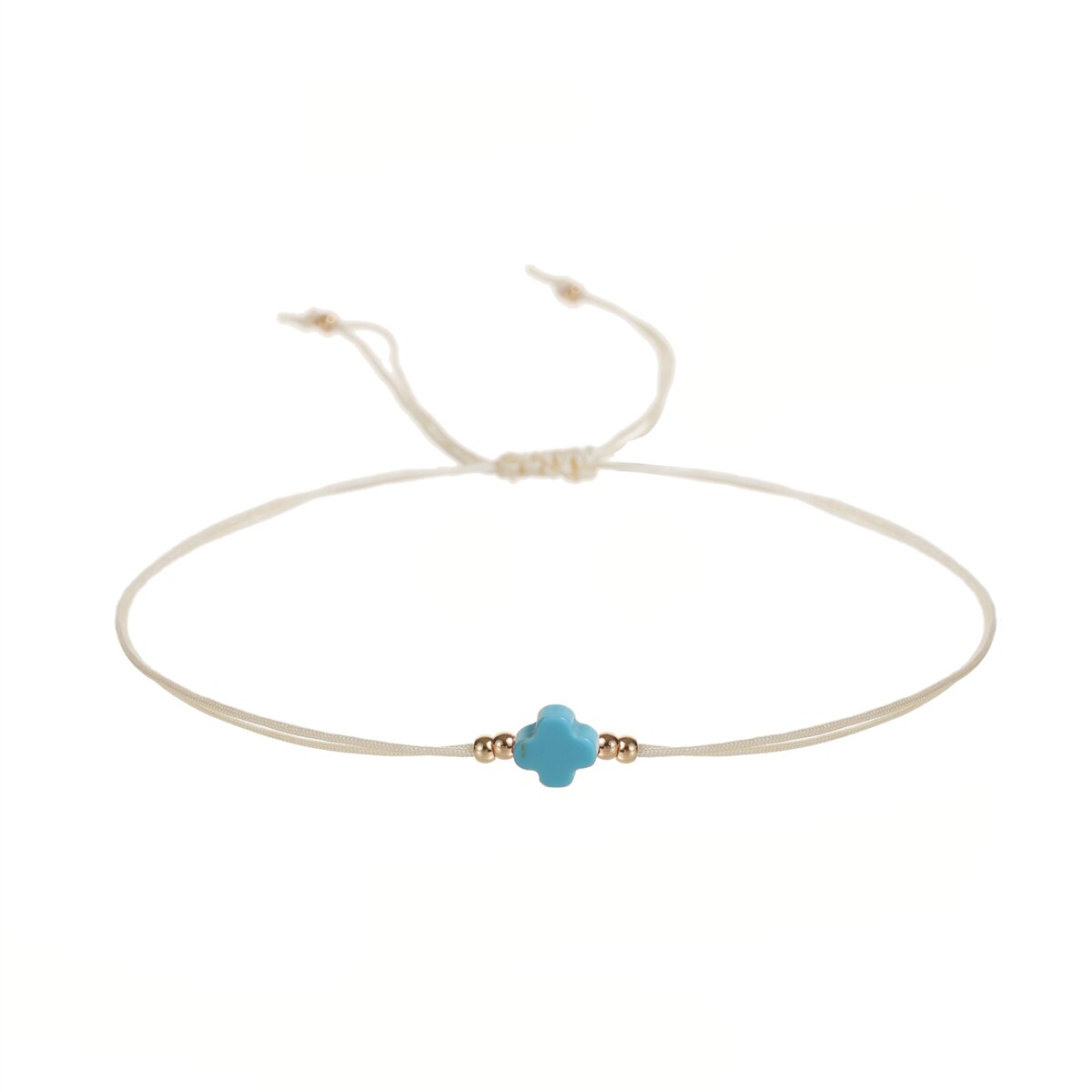 Handmade Natural Stone Turquoise Cross Pendant Knot Charms Knitted Bracelets Women Adjustable Wax Cord Chain Wristband Jewelry