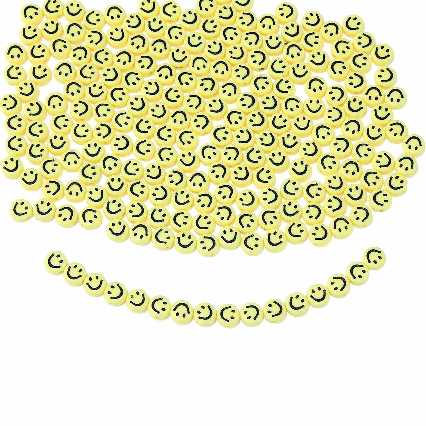 50 Pieces Flat Round Smiles Beads Handmade Lampwork Beads 7/8mm Charms Spacer Beads for Bracelets Necklace Jewelry Craft Making