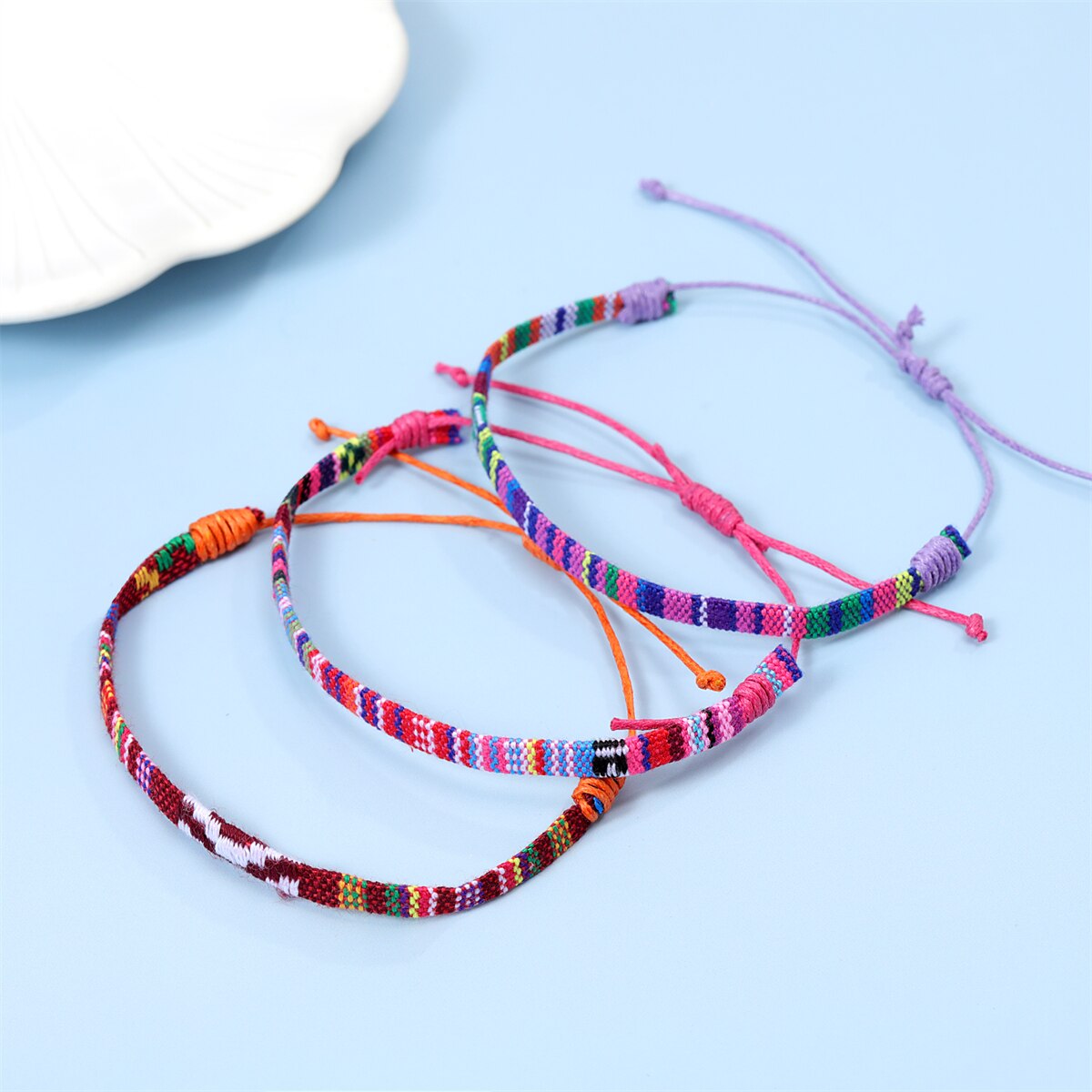 12 Pcs Boho Surfer Adjustable Waterproof Ethnic Bracelet Handmade Braided Bracelets Beach Colorful Thin String Rope Jewelry