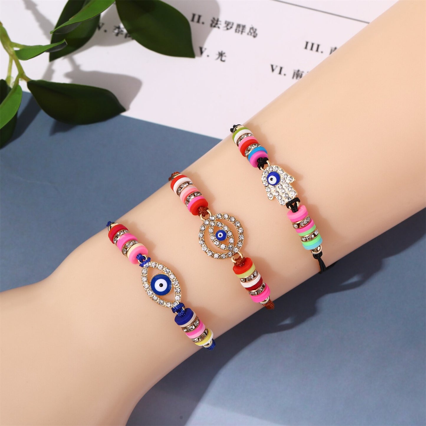 12pcs Evil Eye Hand of Fatima Charms Bracelets for Women Adjustable Rope Chain Anklets Beach Handmade Jewelry